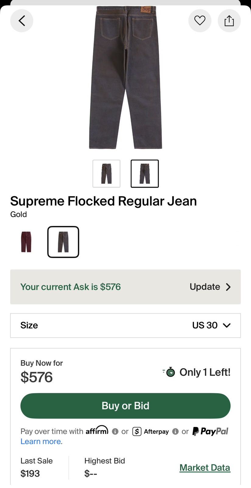 Supreme Flocked Distressed Regular Jean Size US 30 / EU 46 - 7 Thumbnail