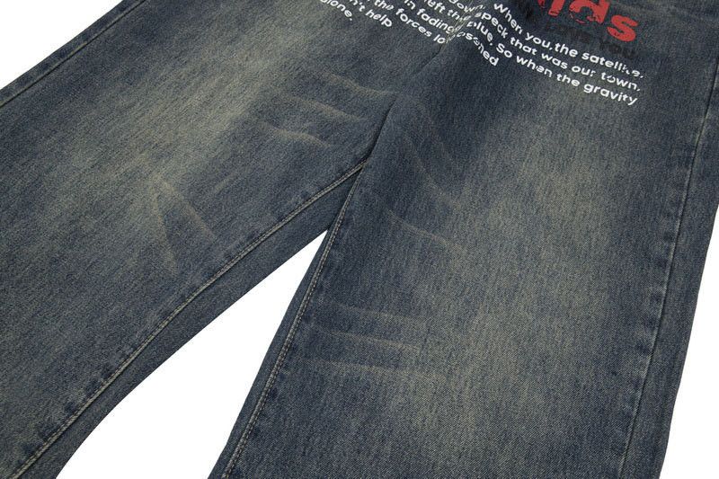 Vintage Retro washed distressed street letter print jeans for men Size US 32 / EU 48 - 4 Thumbnail