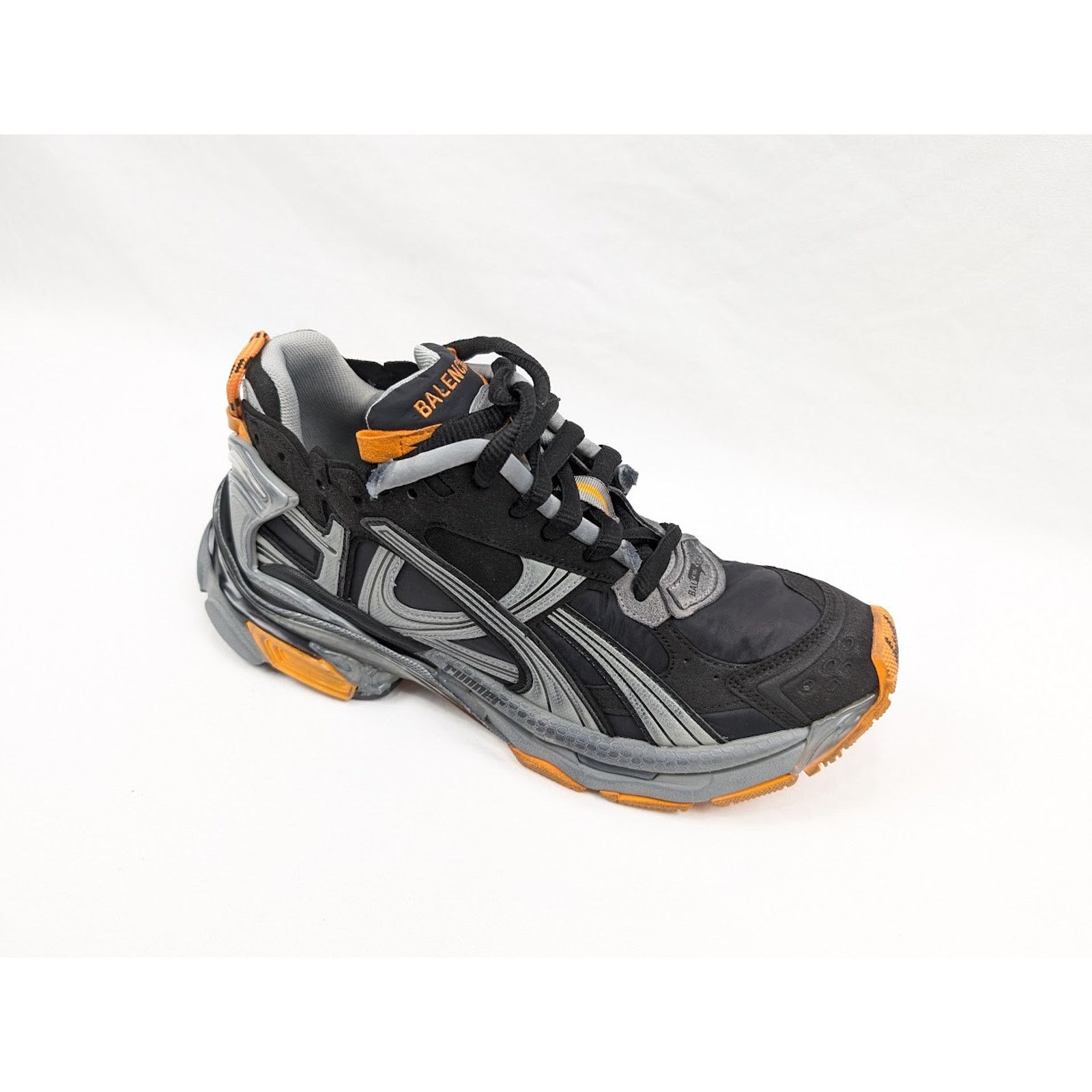 Balenciaga o1rshd1 Nylon Suede Runners in Black/Grey/Fluo Orange Size US 9 / EU 42 - 2 Thumbnail