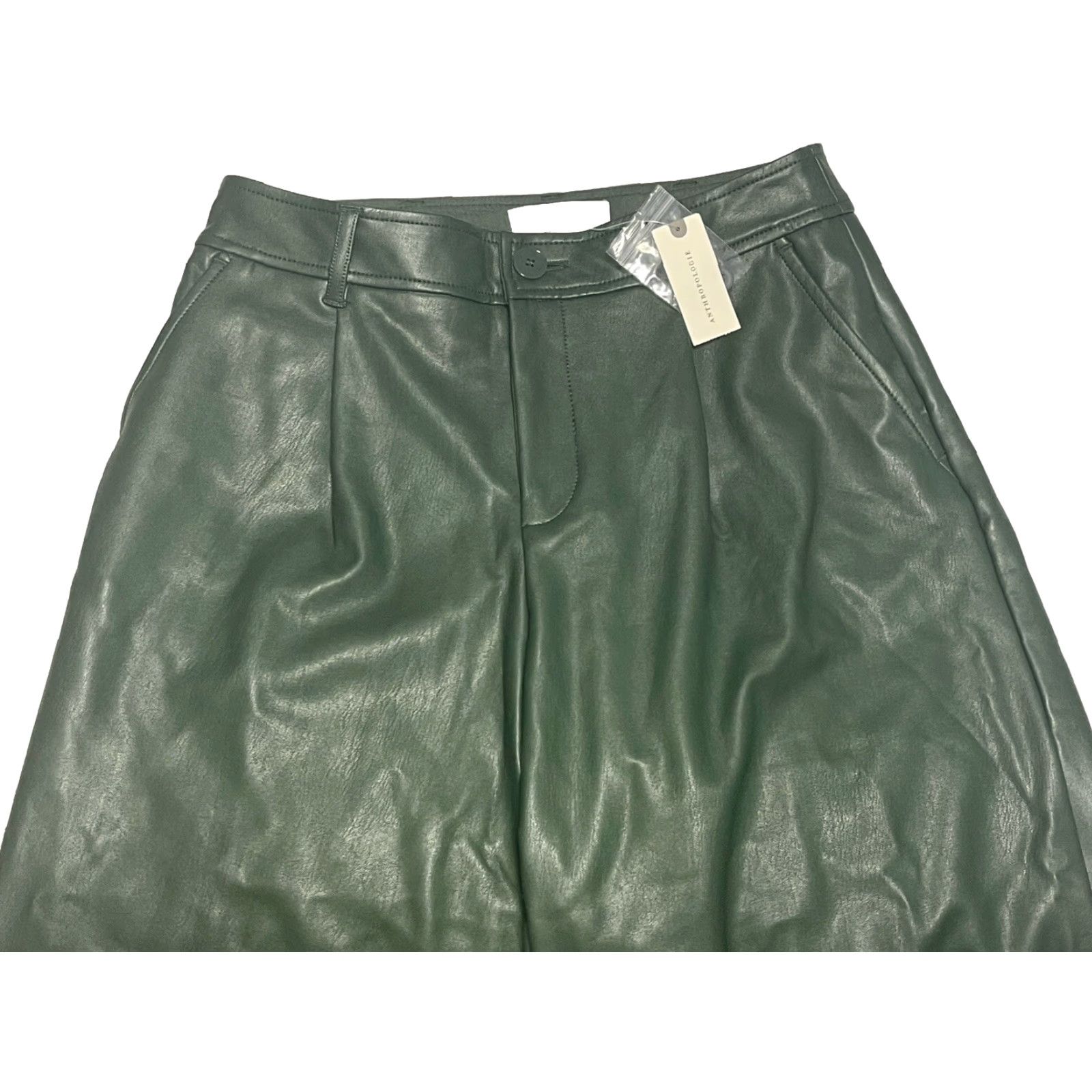 Anthropologie Anthropologie Faux Leather Culottes Pants Women Green Size 4 Regular Inseam 21" Waist 28" Flat Front Pockets Zip NWT Size 27" / US 4 / IT 40 - 6 Thumbnail