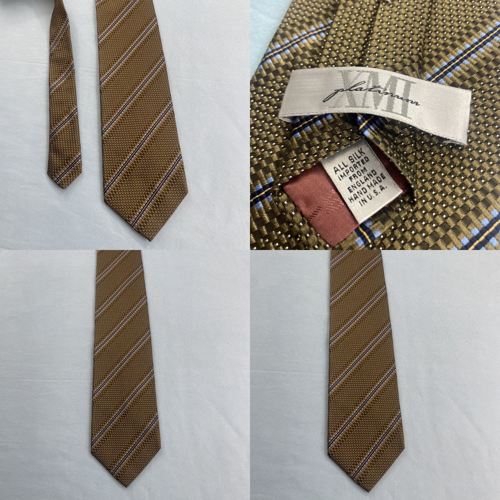 Vintage VINTAGE XMI Designer Tie Men Silk 100% Silk Hand Made Classic 57"-60" Brown Gold Black Blue Geometric Striped Accents Executive Wide 1990s USA Mens Size ONE SIZE - 10 Thumbnail