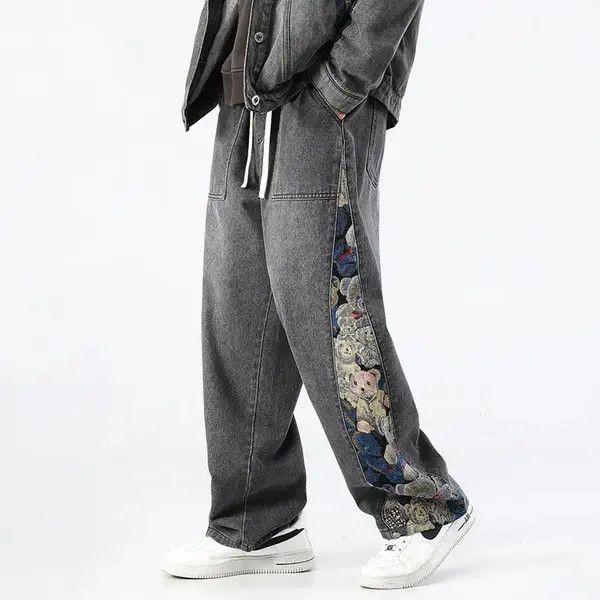 VIBE Jeans baggy wide-leg with bear print outdoor hip-hop style Size US 34 / EU 50 - 6 Thumbnail