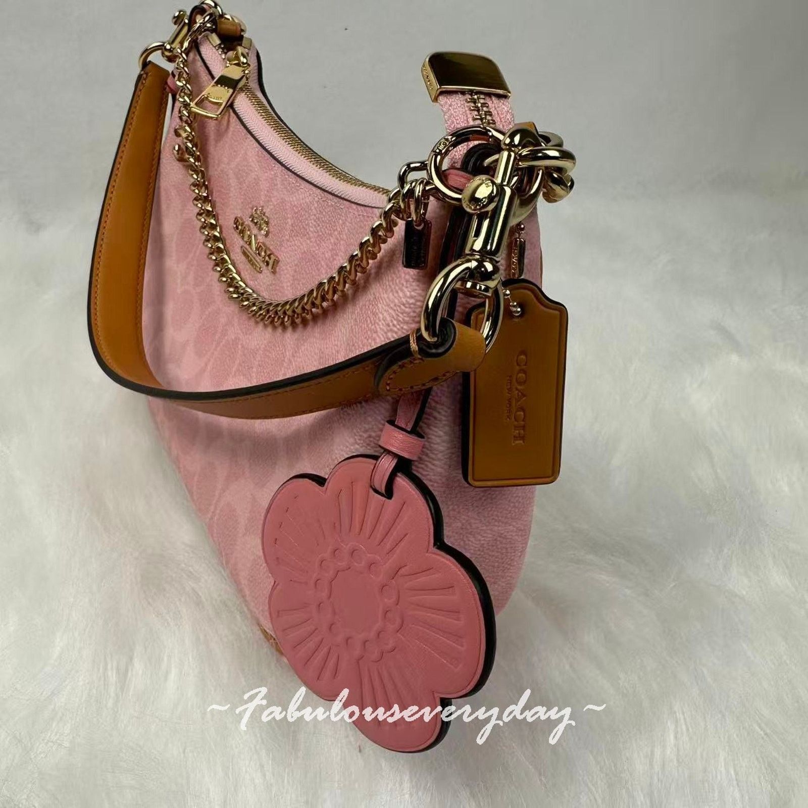 Coach Coach Teri Shoulder Signature Canvas Charms Gold/Powder Pink Size ONE SIZE - 5 Thumbnail