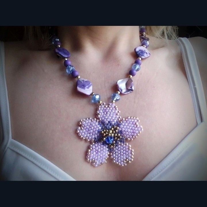 Handmade Necklace Flower Pendant Mother of Pearl Earrings Vintage Size ONE SIZE - 8 Thumbnail