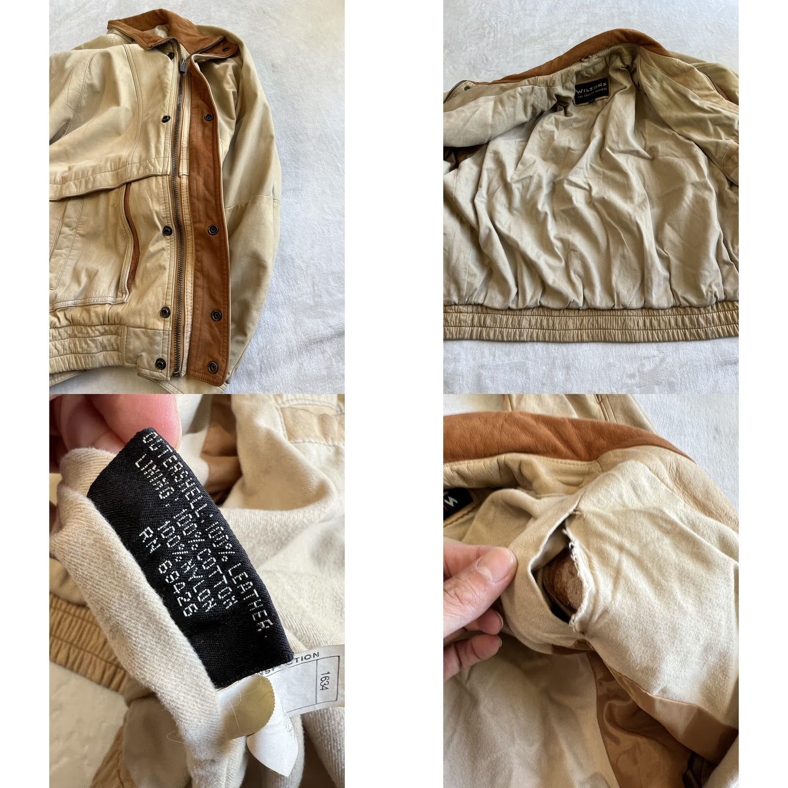 Vintage VINTAGE Wilsons Leather Jacket Mens Large Beige Bomber Elastic Hem Size US L / EU 52-54 / 3 - 10 Thumbnail