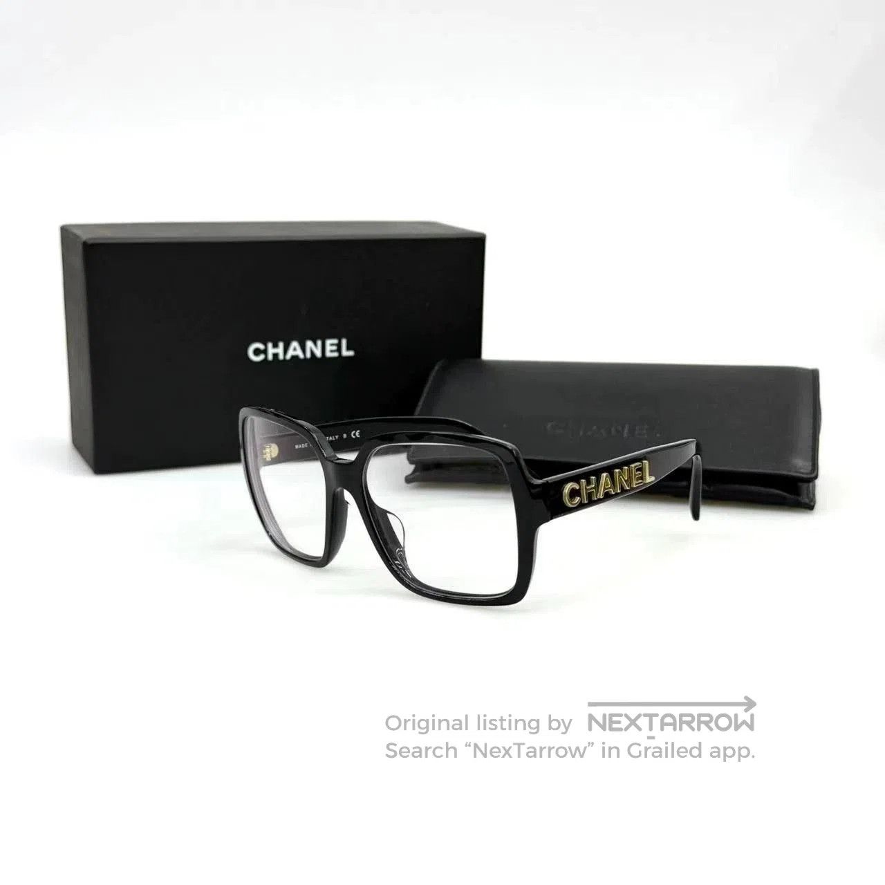 Chanel Black Gold Letter Plain Glasses.
