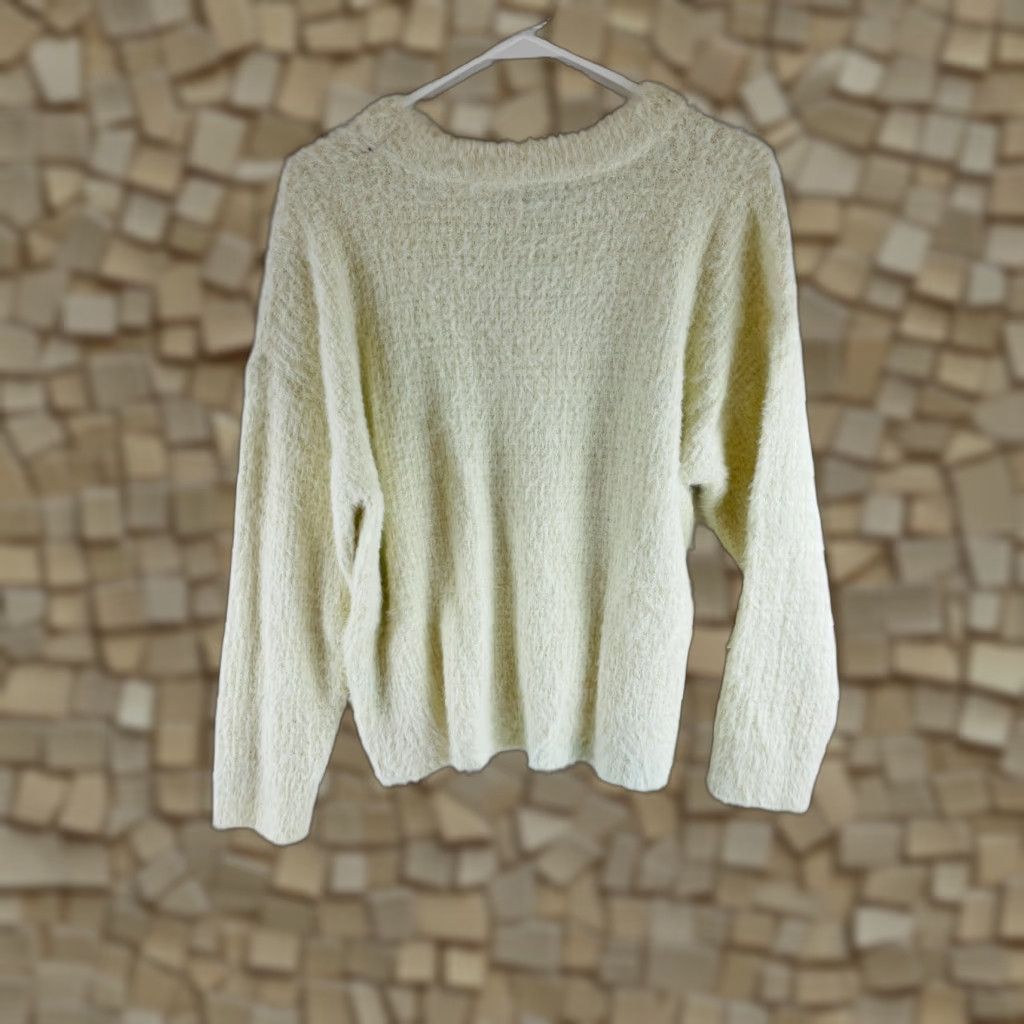 Vintage FRNCH Sweater Women's S/M Cream Gold Metallic Fuzzy Pullover Crew Neck NWT Satin? Size S / US 4 / IT 40 - 1 Thumbnail