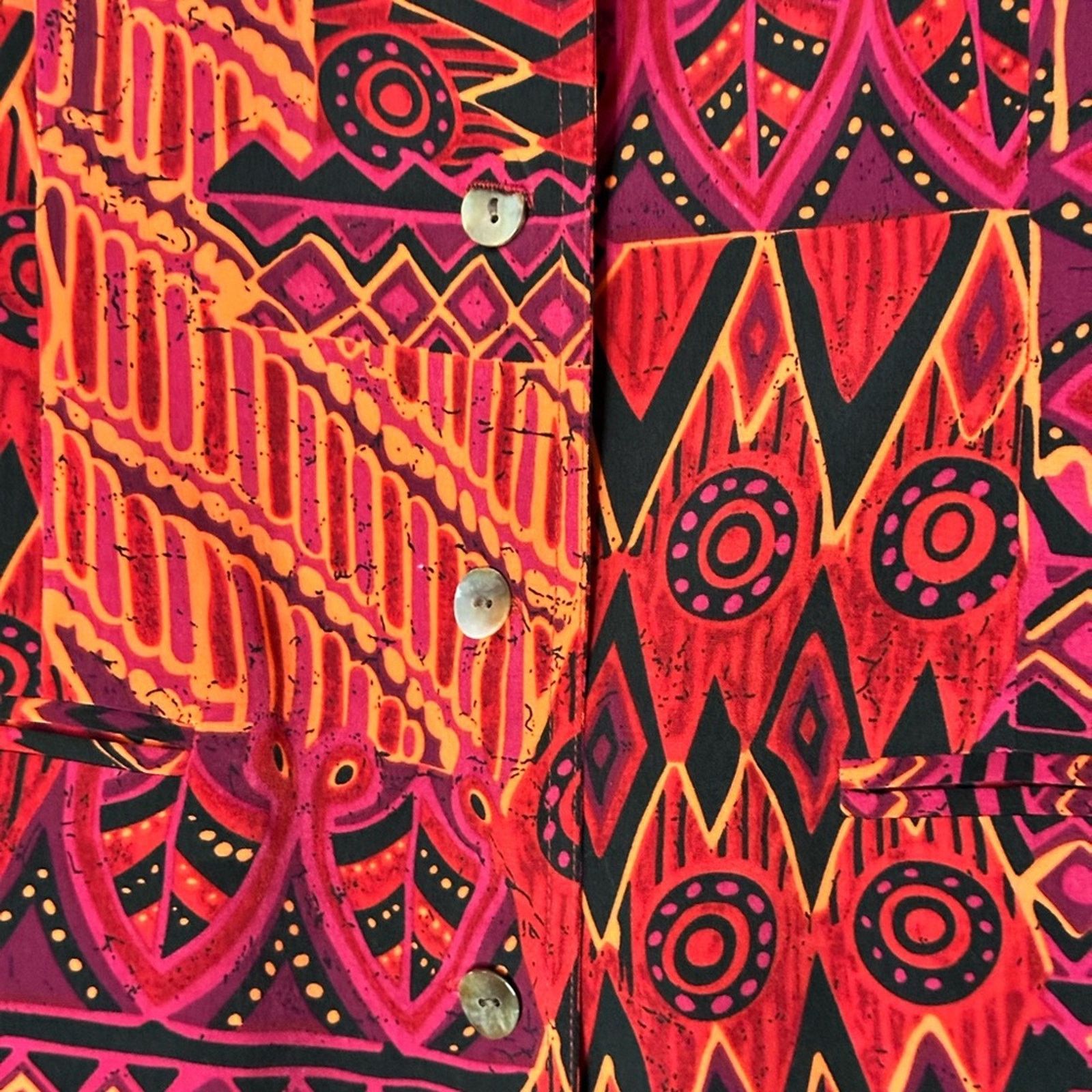 Other Vintage 90’s Red Abstract Lined Button Up Midi Dress Size XL / US 12-14 / IT 48-50 - 7 Thumbnail