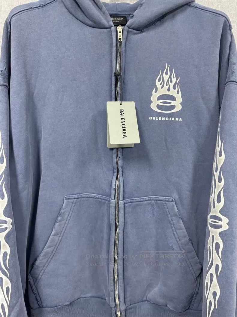 Balenciaga Balenciaga Haze Blue Double Ring Distressed Flame Sweatshi Size US L / EU 52-54 / 3 - 4 Thumbnail