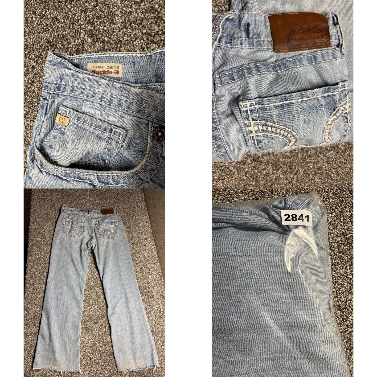 Denime BIG STAR Voyager Straight Jeans Mens 34x32 Blue Distressed Denim Light Wash Jeans Mens Regular 34 Blue Distressed Pockets Vintage: No 90s? Size US 34 / EU 50 - 8 Thumbnail