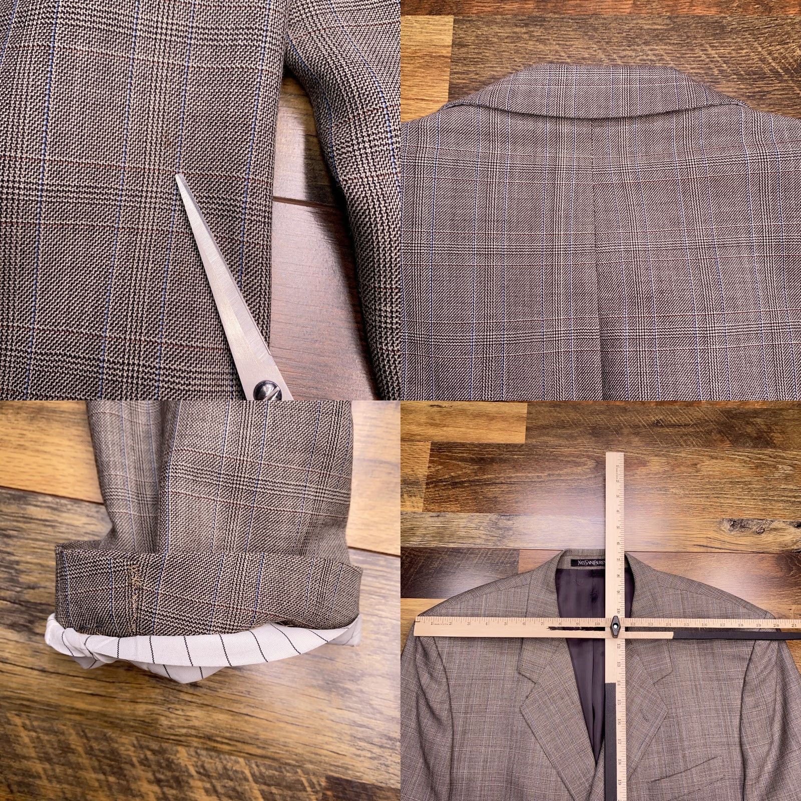 Yves Saint Laurent VINTAGE Saint Laurent Blazer Men 46 Gray Plaid Wool Sport Coat Regular Notch Lapel 3-Button/ Four-Button? Size 46R - 9 Thumbnail