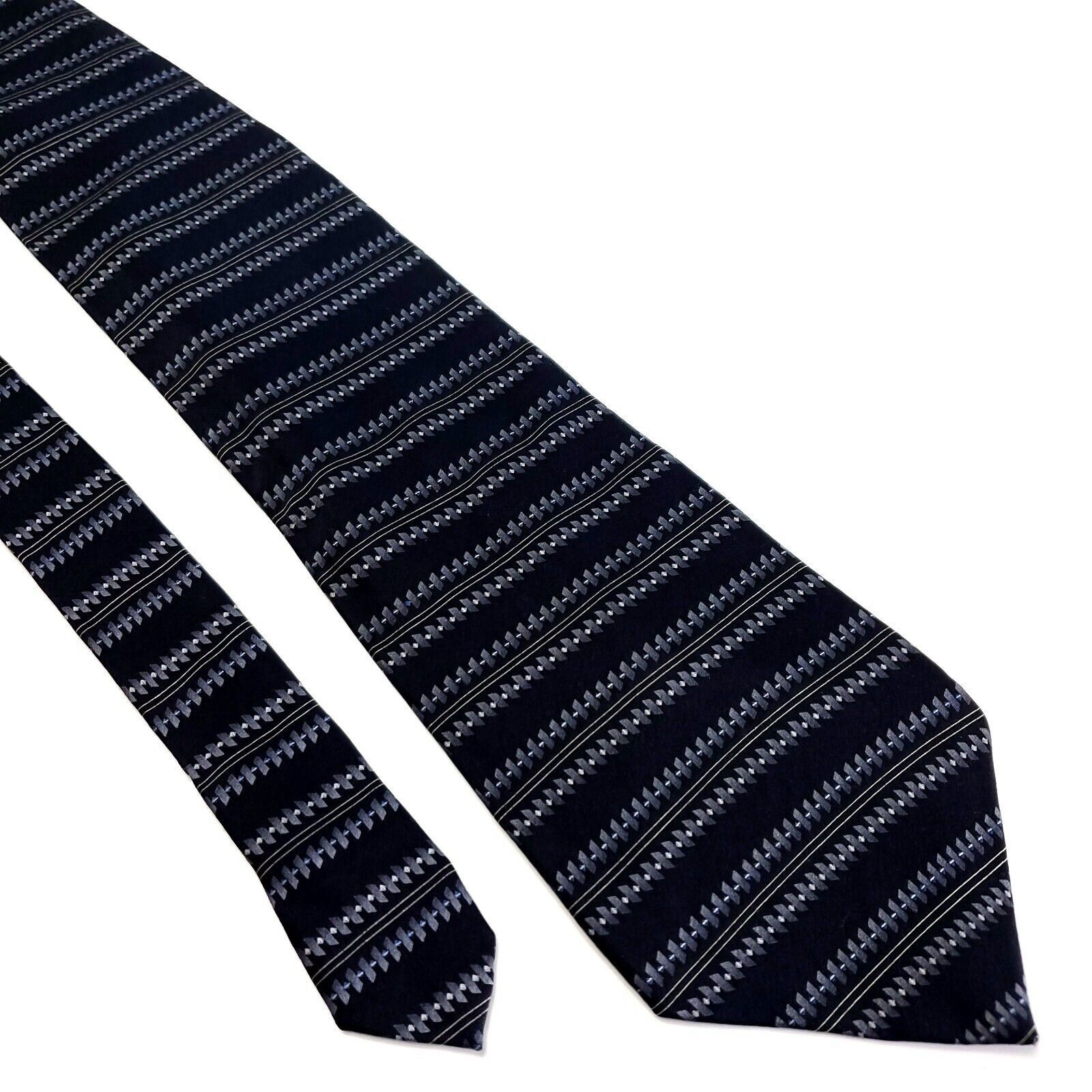 Van Heusen Van Heusen Silk Tie Print Black Striped Short Wide Size ONE SIZE - 1 Thumbnail