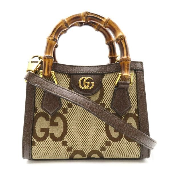image of Gucci Jumbo GG Canvas Diana Bamboo Top Handle Bag in Brown, Women's