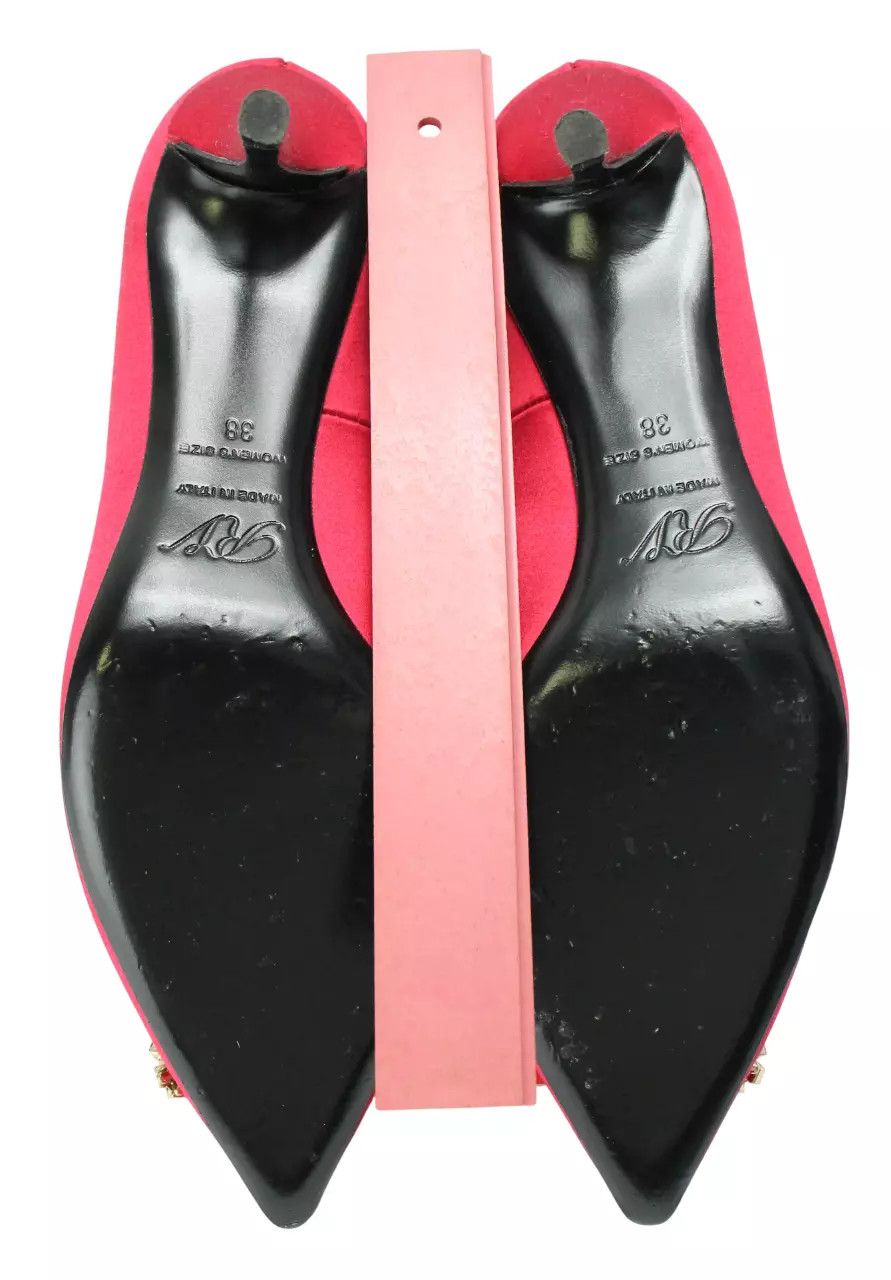 Roger Vivier ROGER VIVIER Women's EU 38 Crystal Flower Red Satin Heels Size US 8 / IT 38 - 8 Thumbnail