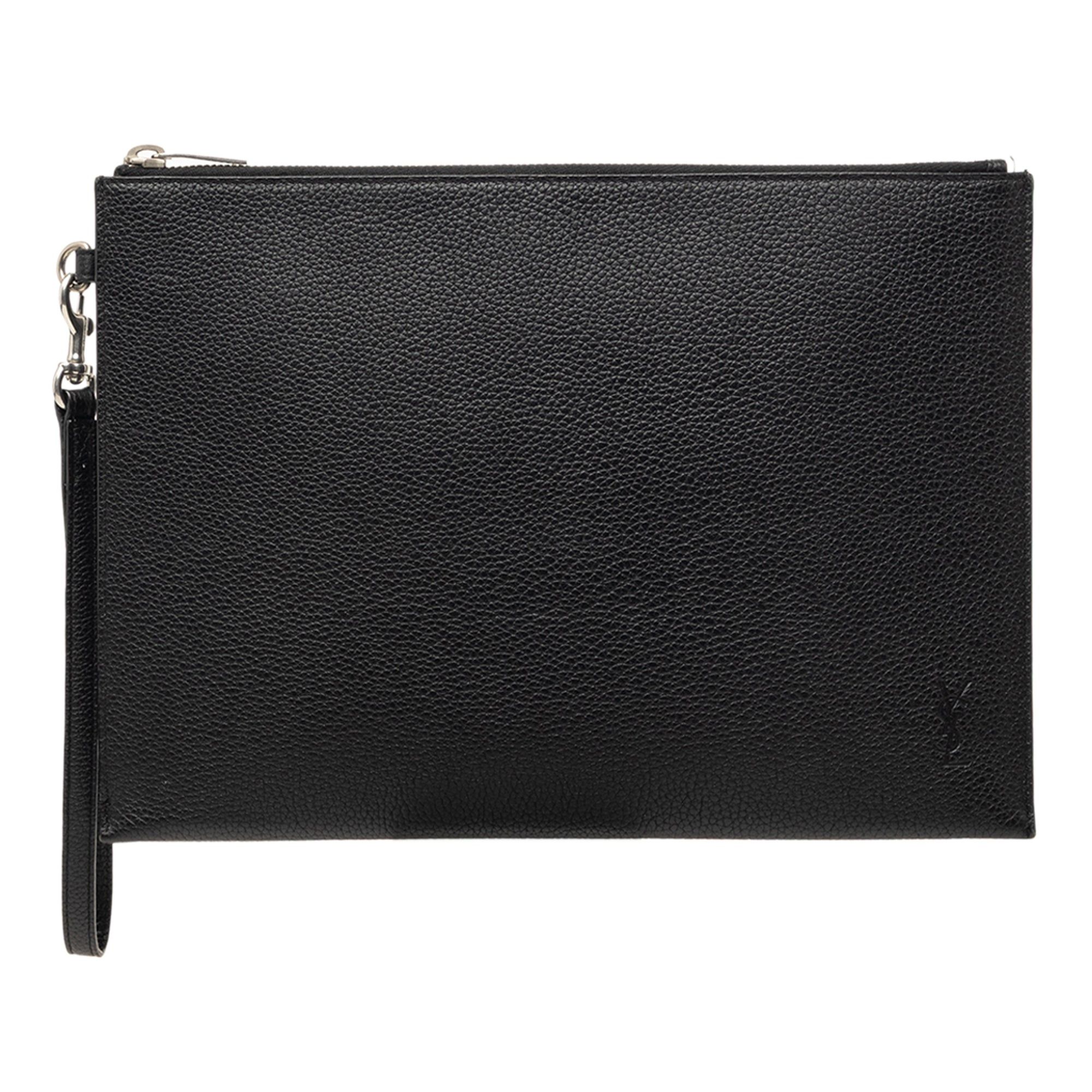 Saint Laurent Paris Grained Calfskin Monogram Clutch Size ONE SIZE - 1 Thumbnail