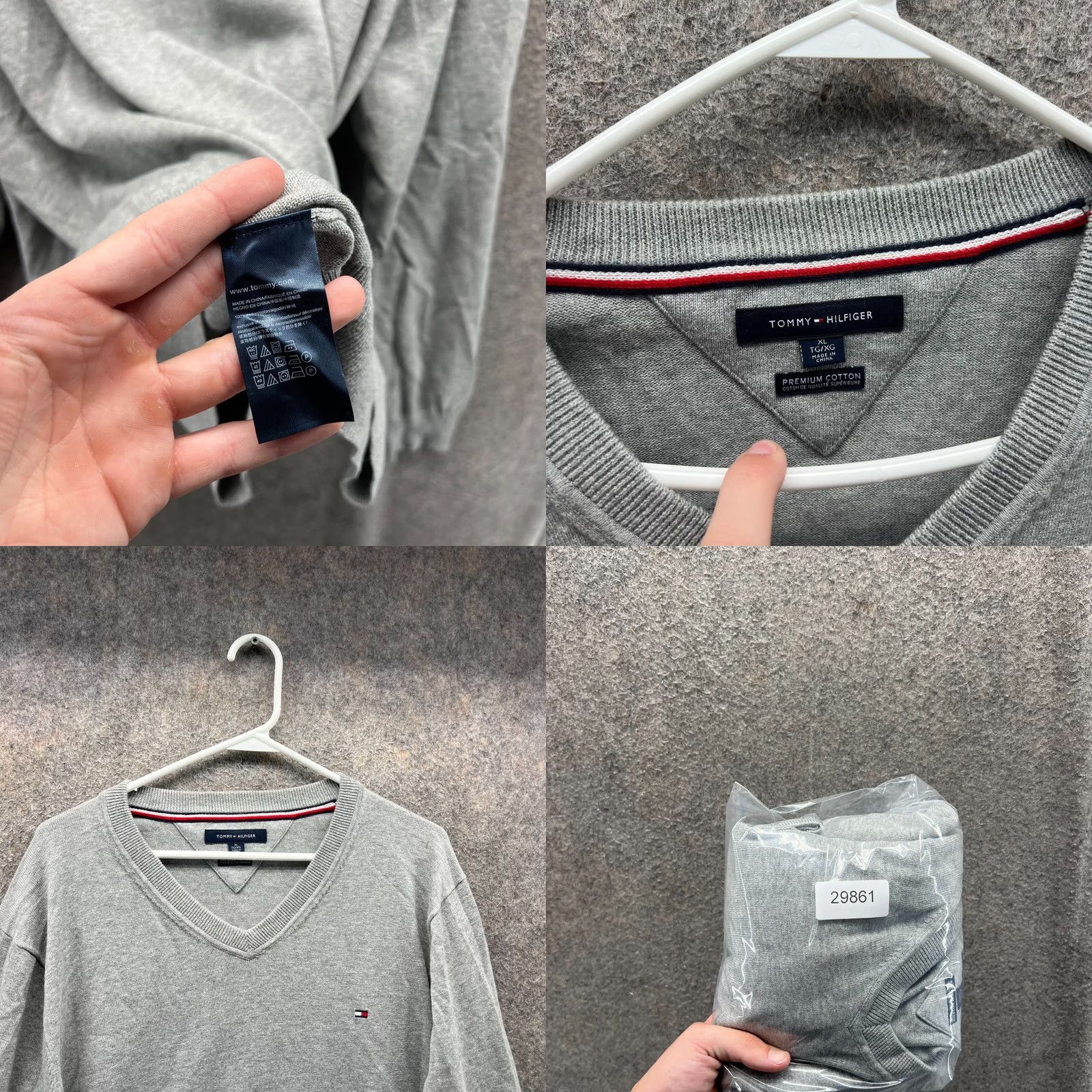 Tommy Hilfiger Tommy Hilfiger Sweater Mens XL Gray V-Neck Pullover Cotton All Seasons Logo Vintage: No Size US XL / EU 56 / 4 - 8 Thumbnail