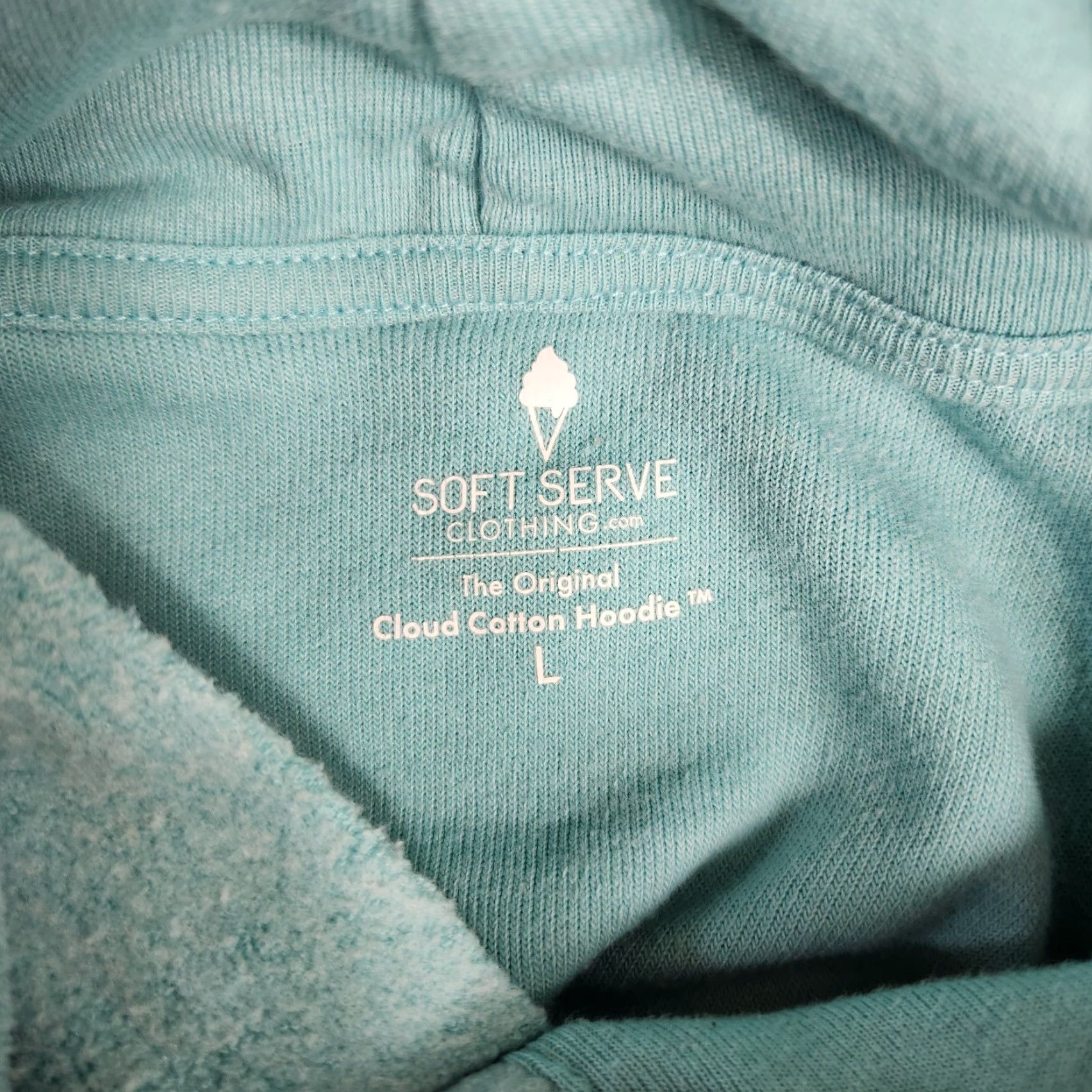 Vintage Soft Serve Womens Hoodie |L| Aquamarine Cloud Cotton Pullover Sweatshirt Pullover Hoodie with Pockets - Fall Winter Spring Casual Beach USA Womens Size L / US 10 / IT 46 - 6 Thumbnail