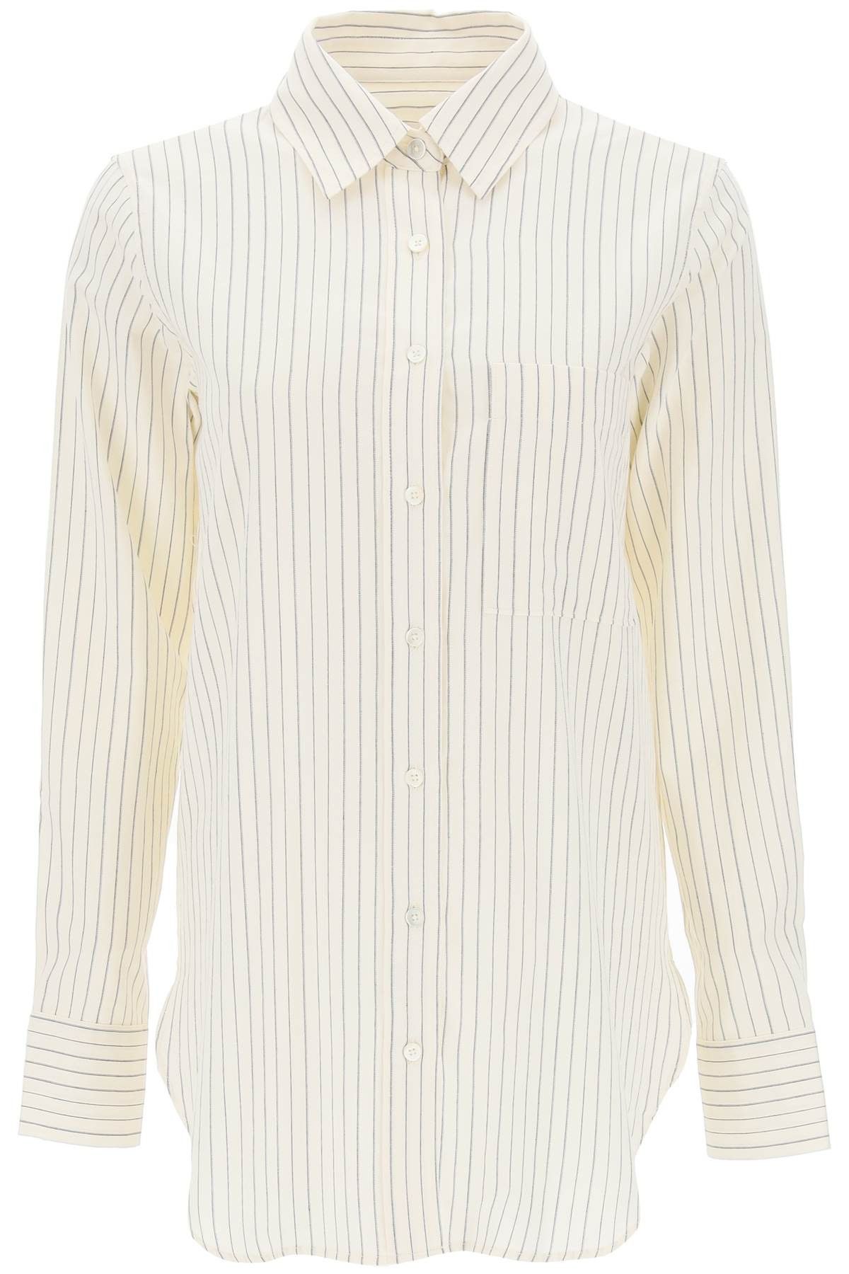 image of Closed Striped Cotton-Wool Shirt in Ivory, Women's (Size Small)