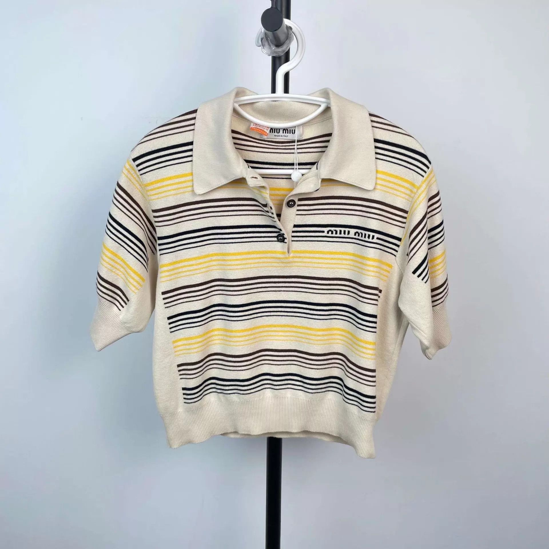 Miu Miu MIU MIU Yellow & Black Stripe Knit Tee 95 New Size XS / US 0-2 / IT 36-38 - 1 Thumbnail