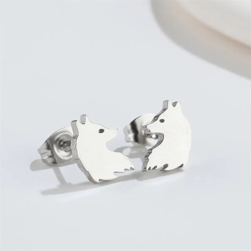 Jewelry Wolf Head Mini Stud Earrings Charm Earring Gift Size ONE SIZE - 2 Thumbnail