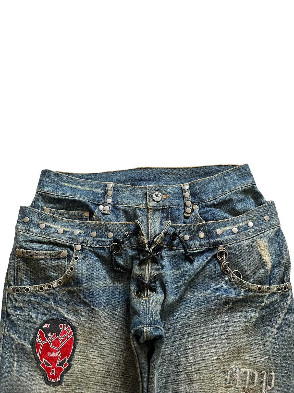 Seditionaries Vintage Japanese Laced Up Double Waist Mud Wash Flare Jeans Size US 30 / EU 46 - 4 Thumbnail