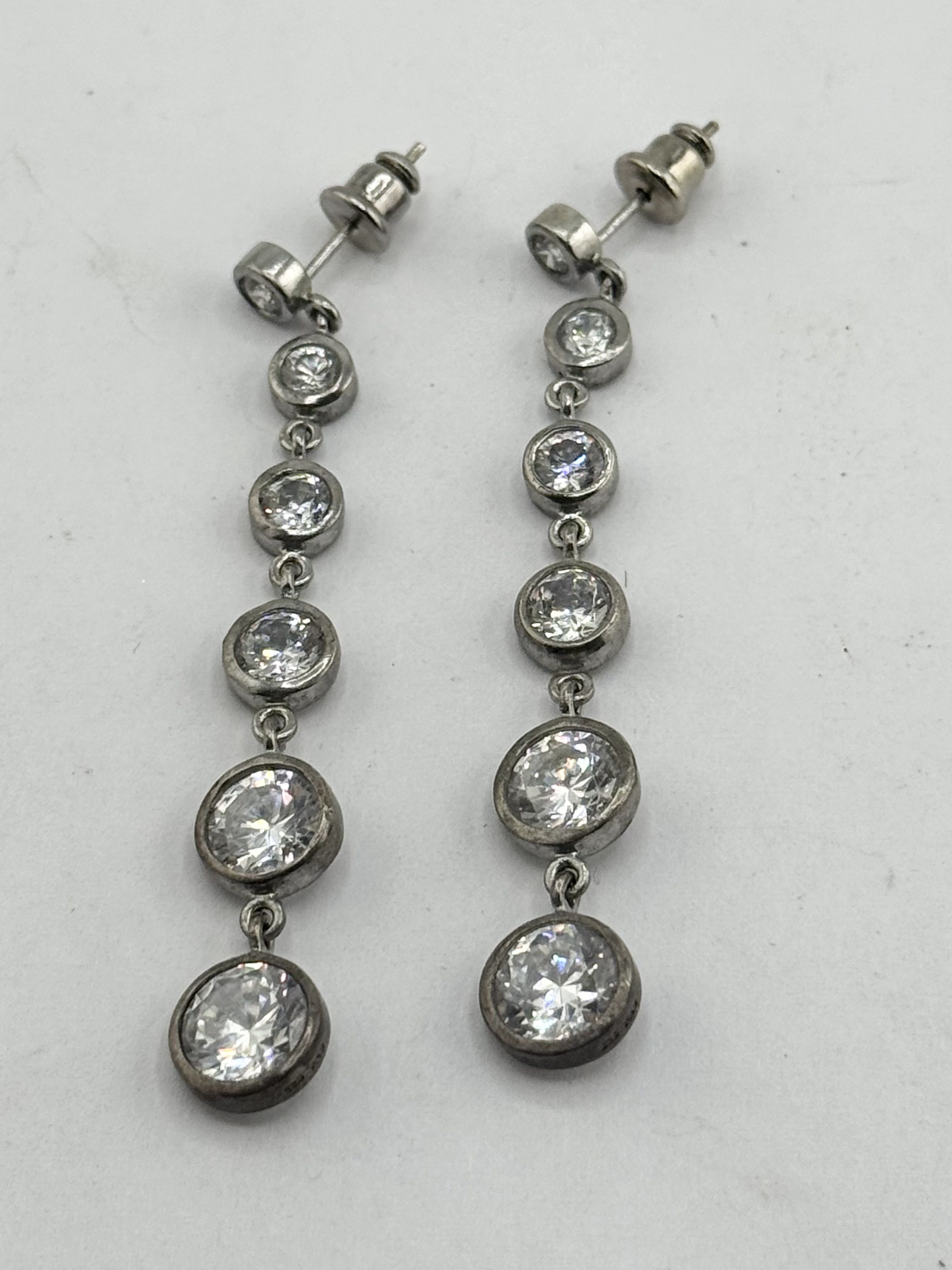 Vintage Vintage sterling silver 925 CZ stone circle dangle drop earr Size ONE SIZE - 4 Thumbnail