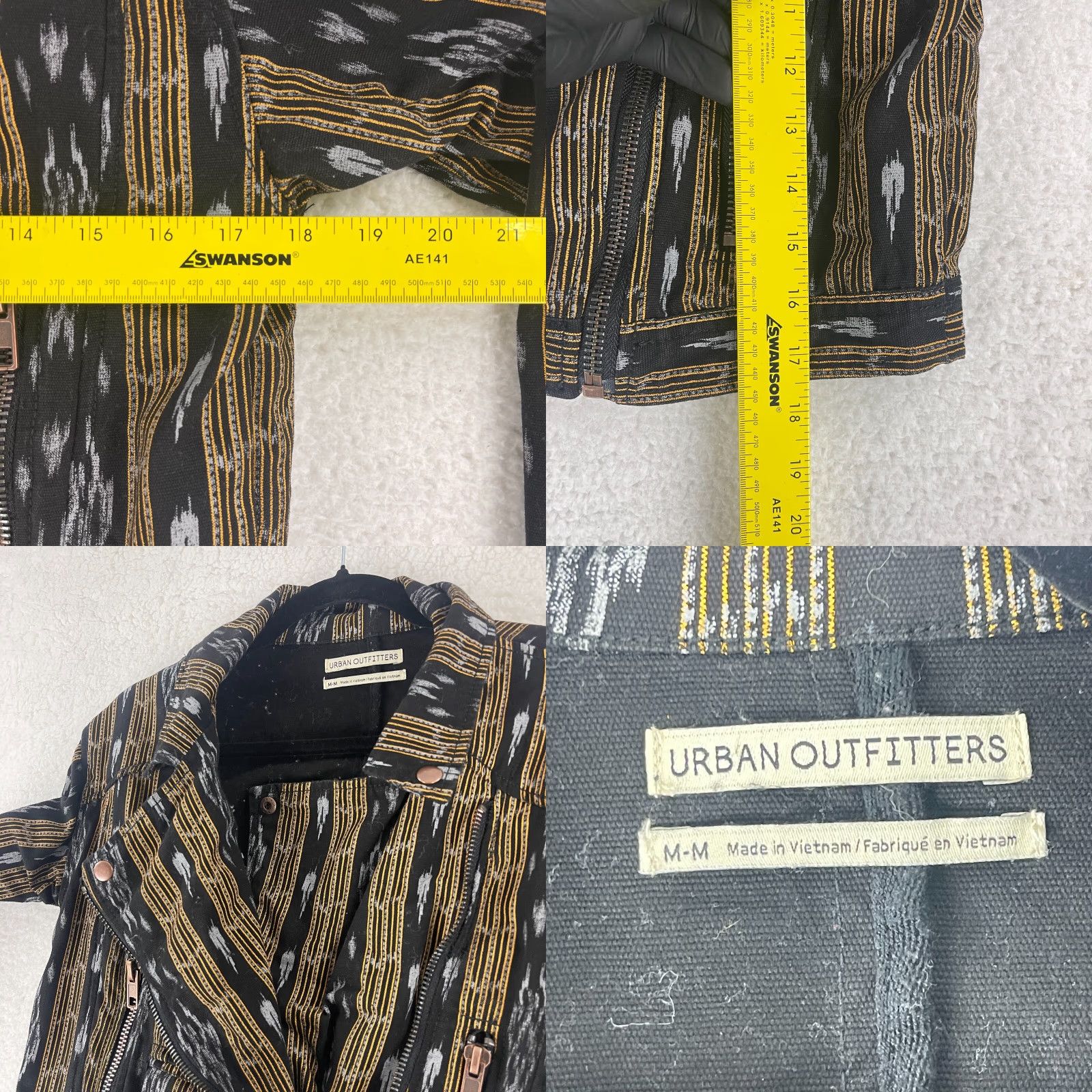 Urban Outfitters Urban Outfitters Moto Jacket Womens M Ikat Stripe Black Yellow Long Sleeve Jacket Size M / US 6-8 / IT 42-44 - 8 Thumbnail