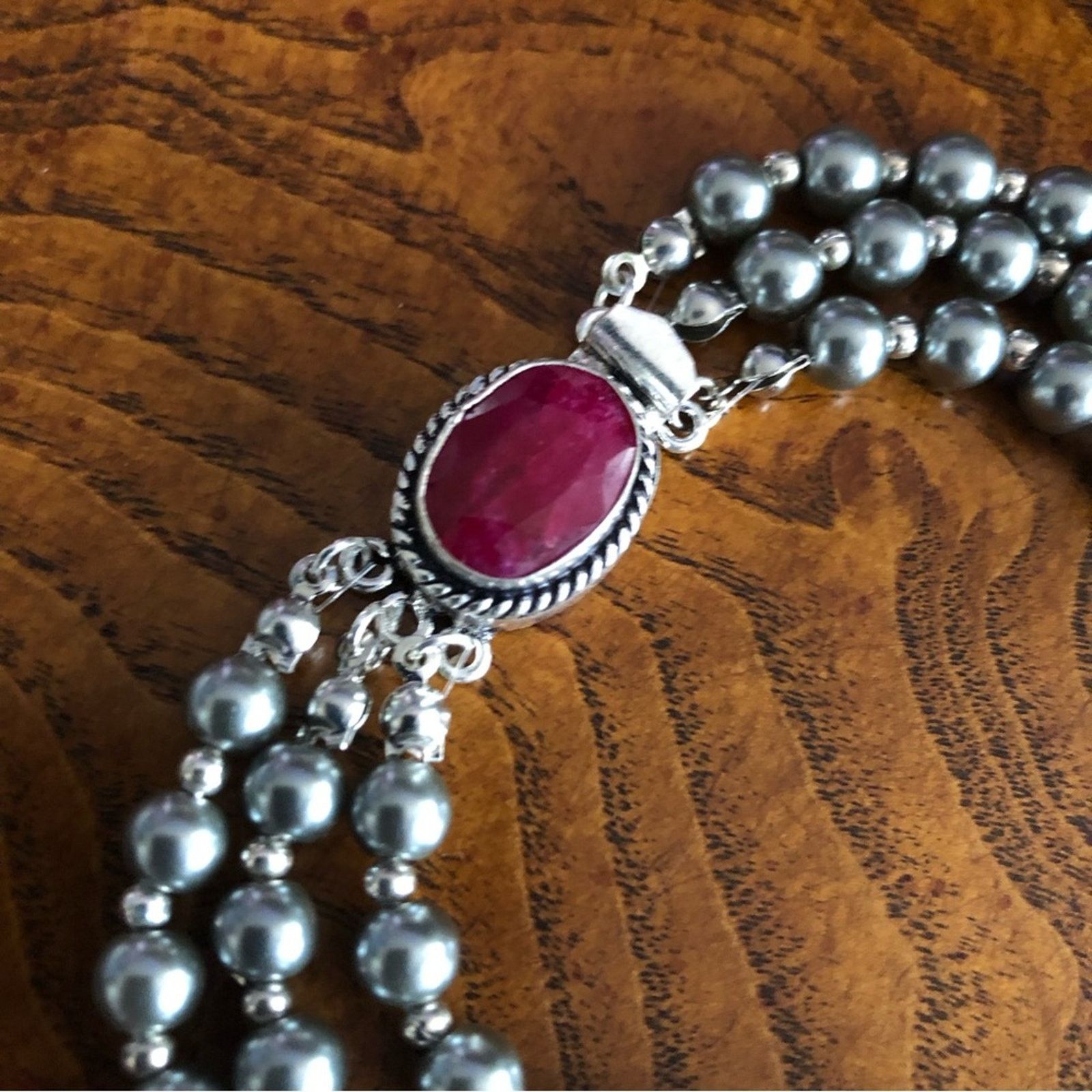 Jewelry Handcrafted filigree cameo Pearl genuine ruby necklace Size ONE SIZE - 8 Thumbnail
