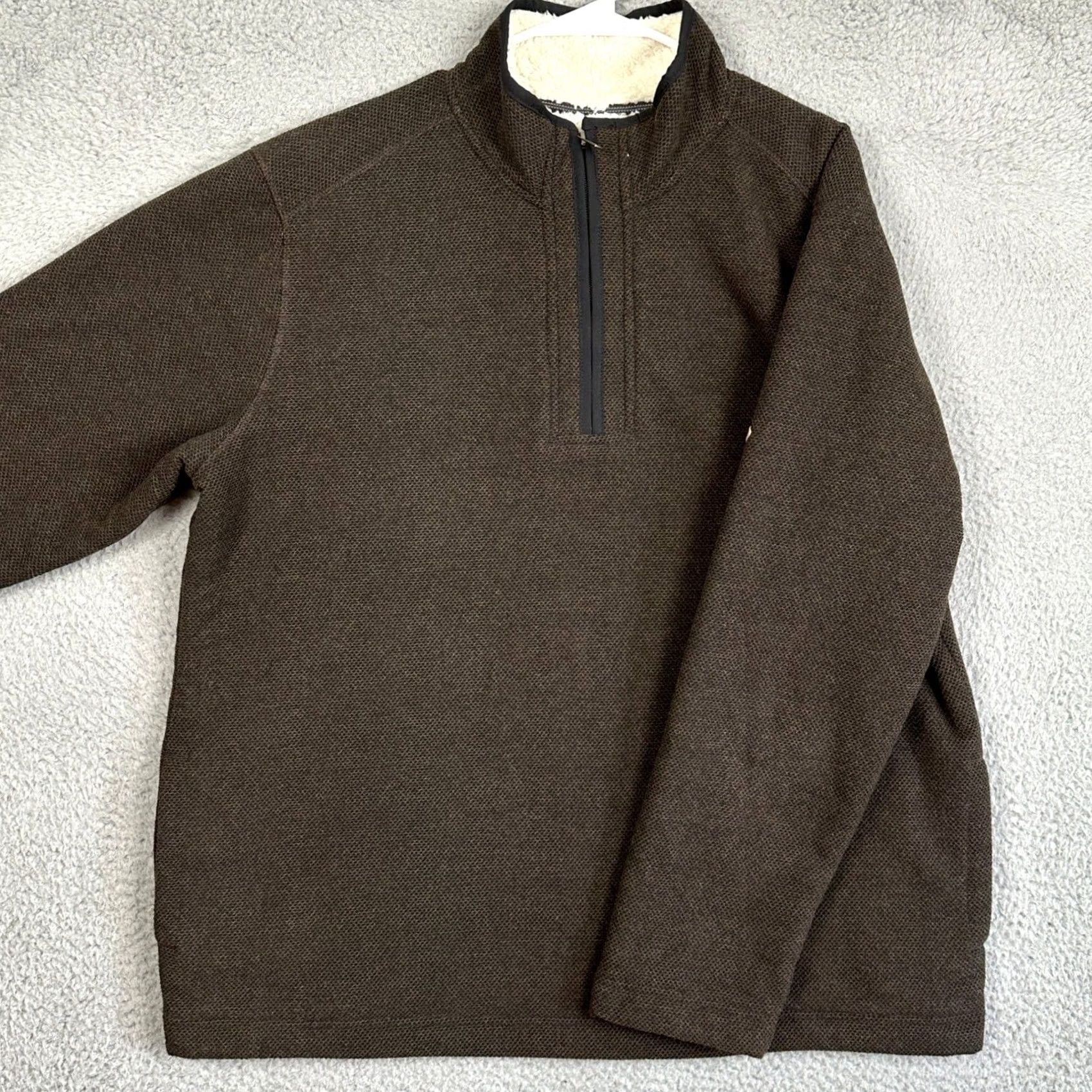 Orvis Orvis Fleece Lined Sweater Mens XL Brown Pullover Quarter Zip Textured Knit EUC Size US XL / EU 56 / 4 - 2 Thumbnail