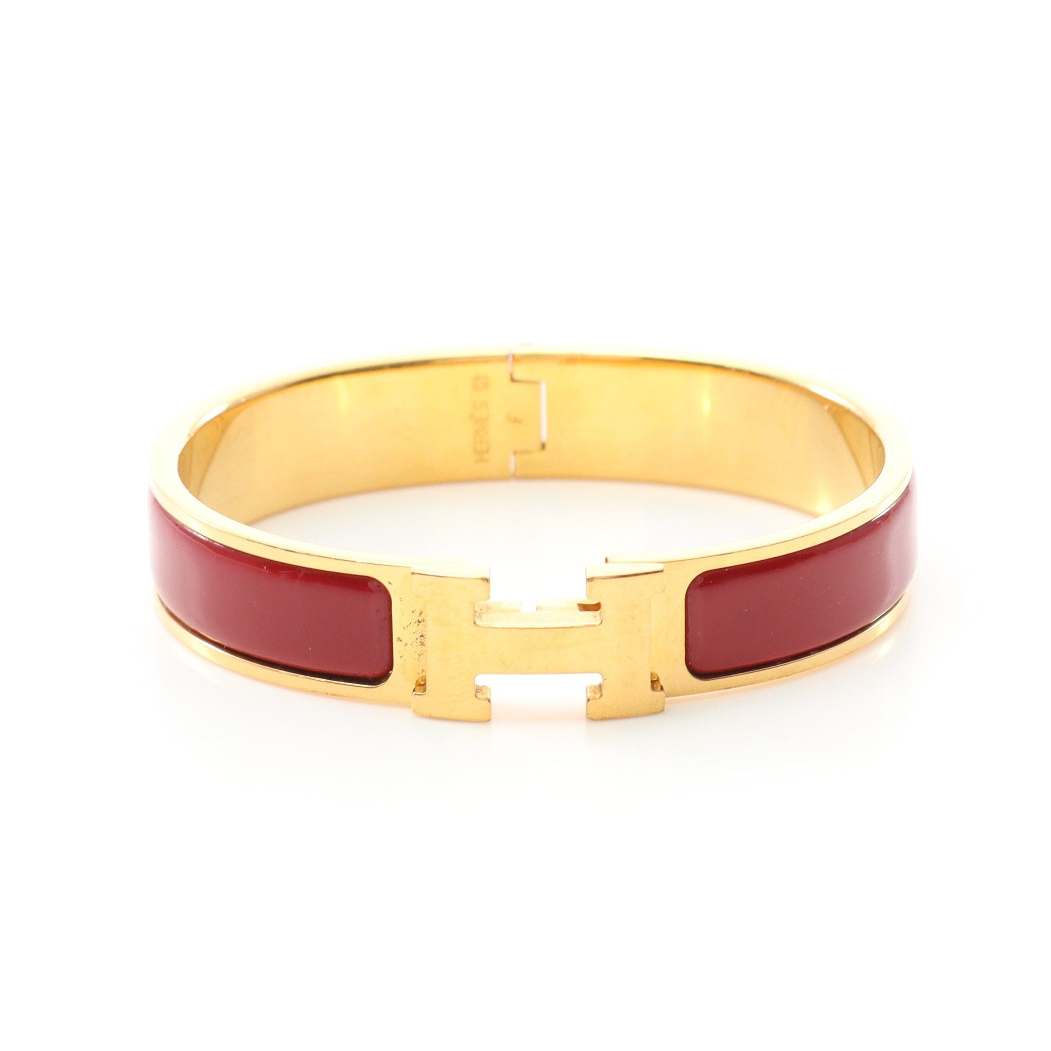 Hermes Hermes Click Crack Pm Bangle Gp Enamel Gold Burgundy Size ONE SIZE - 1 Thumbnail
