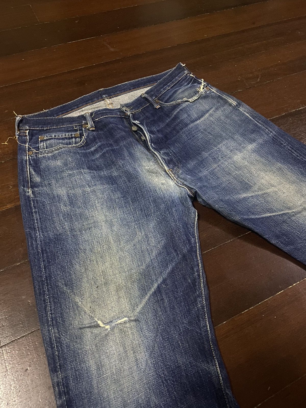 Orslow FIRE🔥 Vintage fullcount distressed wide leg selvedge denim Size US 36 / EU 52 - 6 Thumbnail