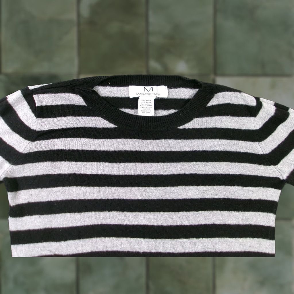 Vintage Magaschoni Sweater Womens XS Black Gray Stripe Crewneck Long Sleeve Cashmere Size M / US 6-8 / IT 42-44 - 1 Thumbnail