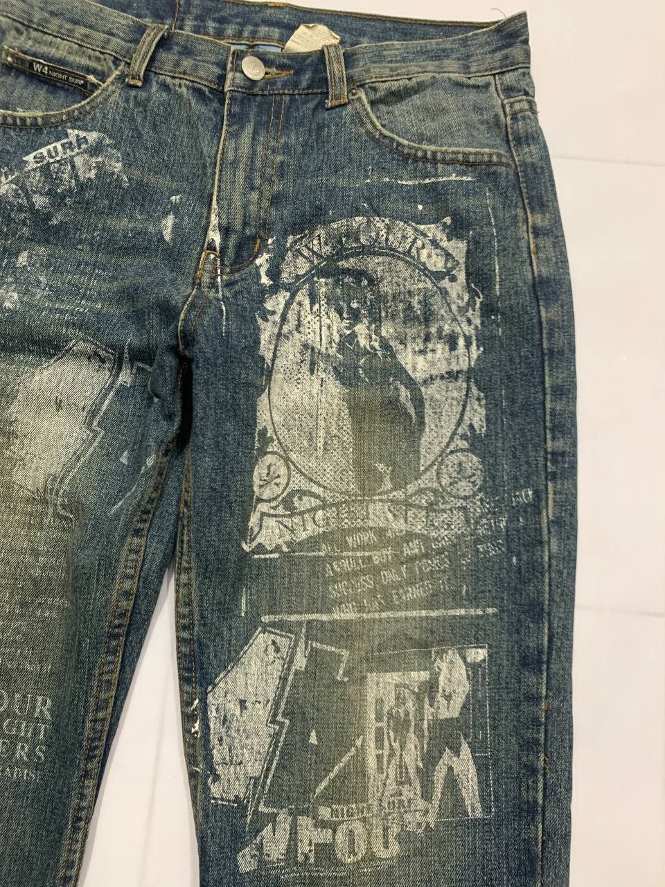 Japanese Brand Vintage 2000s WFour Japan Printed Face Jeans Size US 30 / EU 46 - 2 Thumbnail