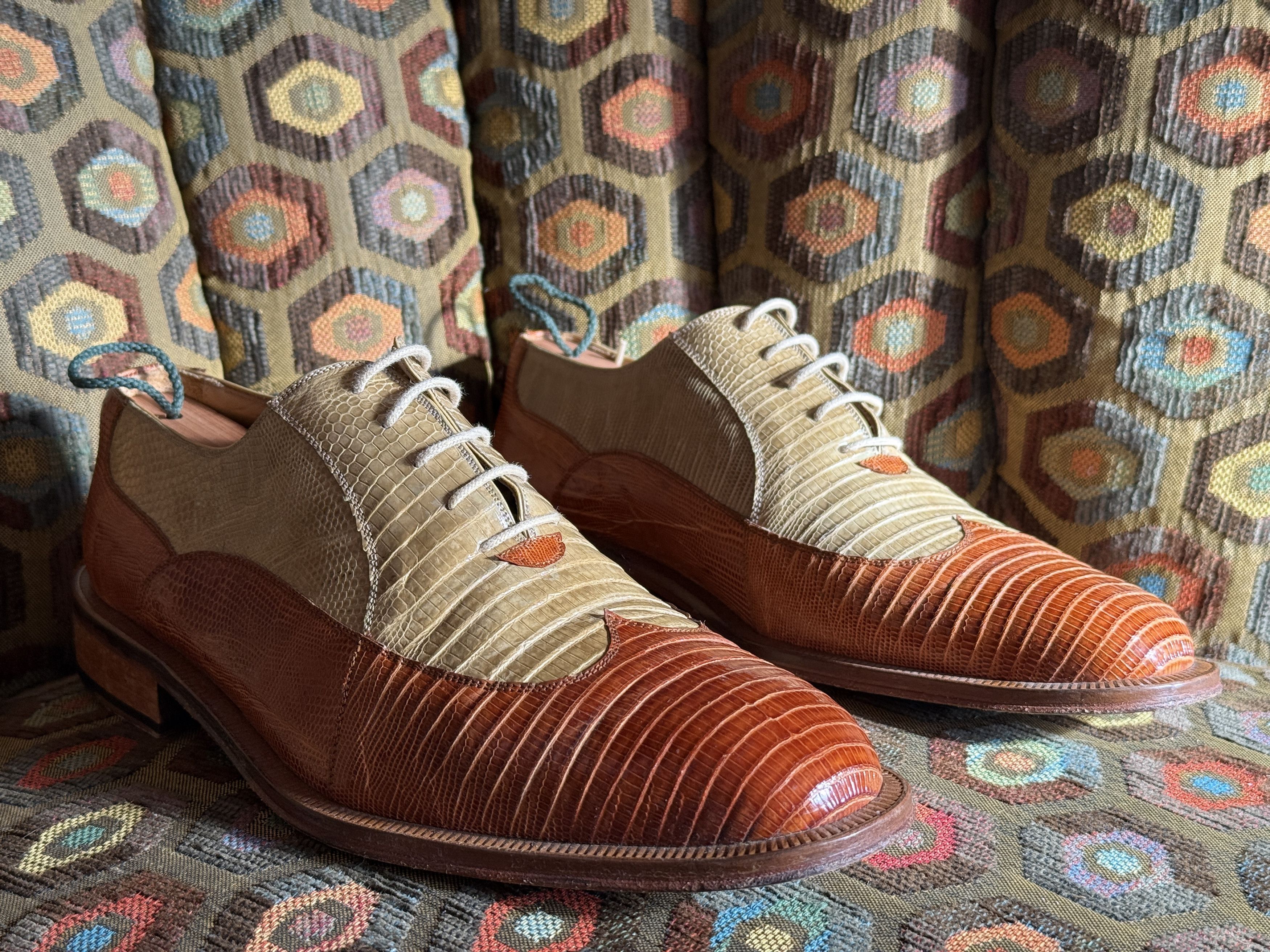 David Eden TWIST teju lizard spectators caramel/bone + box, bag, trees Size US 9 / EU 42 - 1 Thumbnail