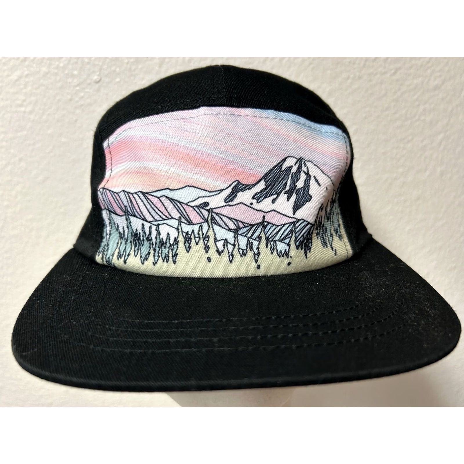 Vintage Whiskey Jack Designs Mountain Sunset Leather Strap Back 5 Panel Hat Cap Size ONE SIZE - 2 Thumbnail