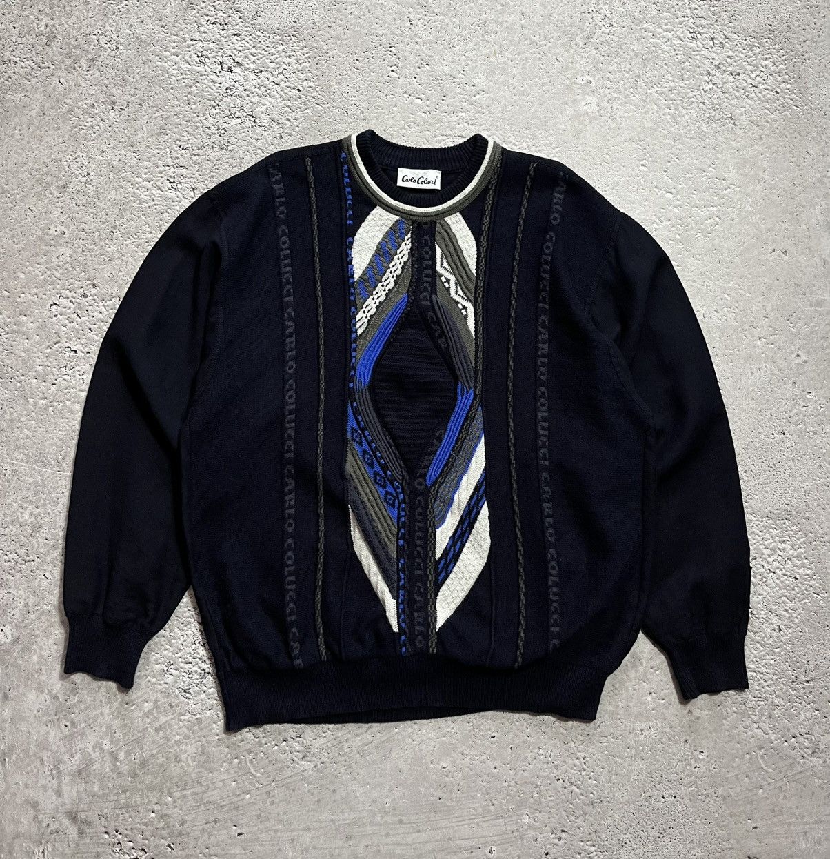 Carlo Colucci × Vintage Carlo Colucci 3D Knit Sweater – Linen Back & Sleeves, Rare Size US L / EU 52-54 / 3 - 1 Thumbnail