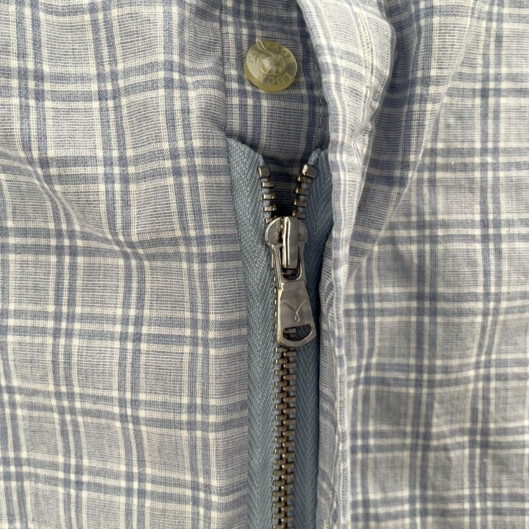 Vintage Teddy Stratford Shirt Adult 2XL Light Blue Check Button Up Zip Linen Mens 6 Size US XXL / EU 58 / 5 - 4 Thumbnail