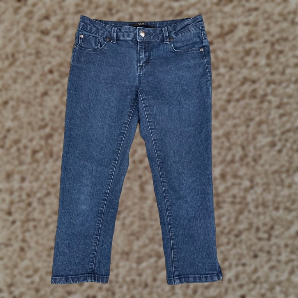 Vintage Max Jeans Women's Jeans Capri 28x21 Blue Denim Cotton Blend Zip Button Low Rise 4 Vintage No Size 27" / US 4 / IT 40 - 1 Thumbnail