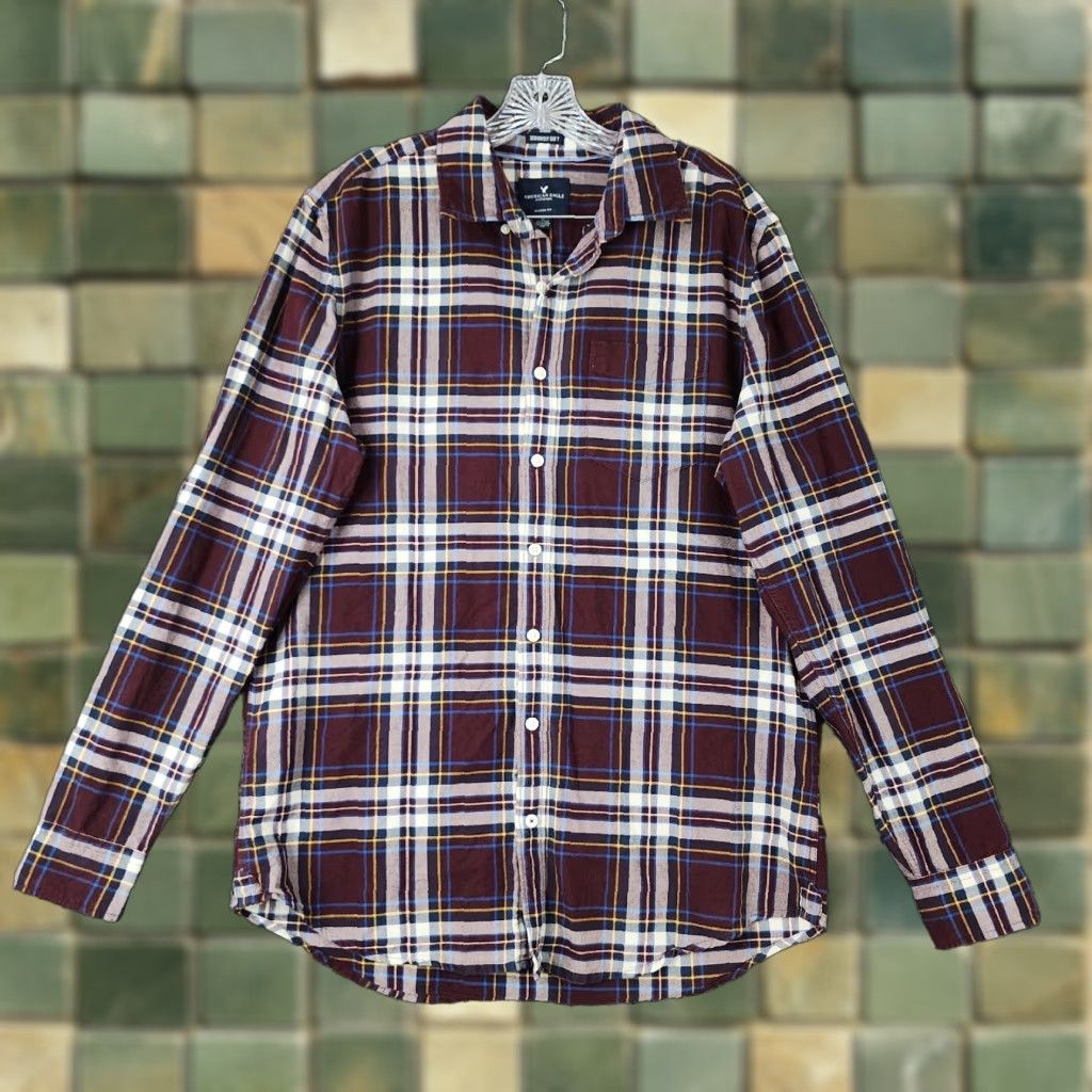 American Eagle Outfitters American Eagle Mens Purple Plaid Long Sleeve Soft Button Up Flannel Size LT Size US L / EU 52-54 / 3 - 1 Thumbnail