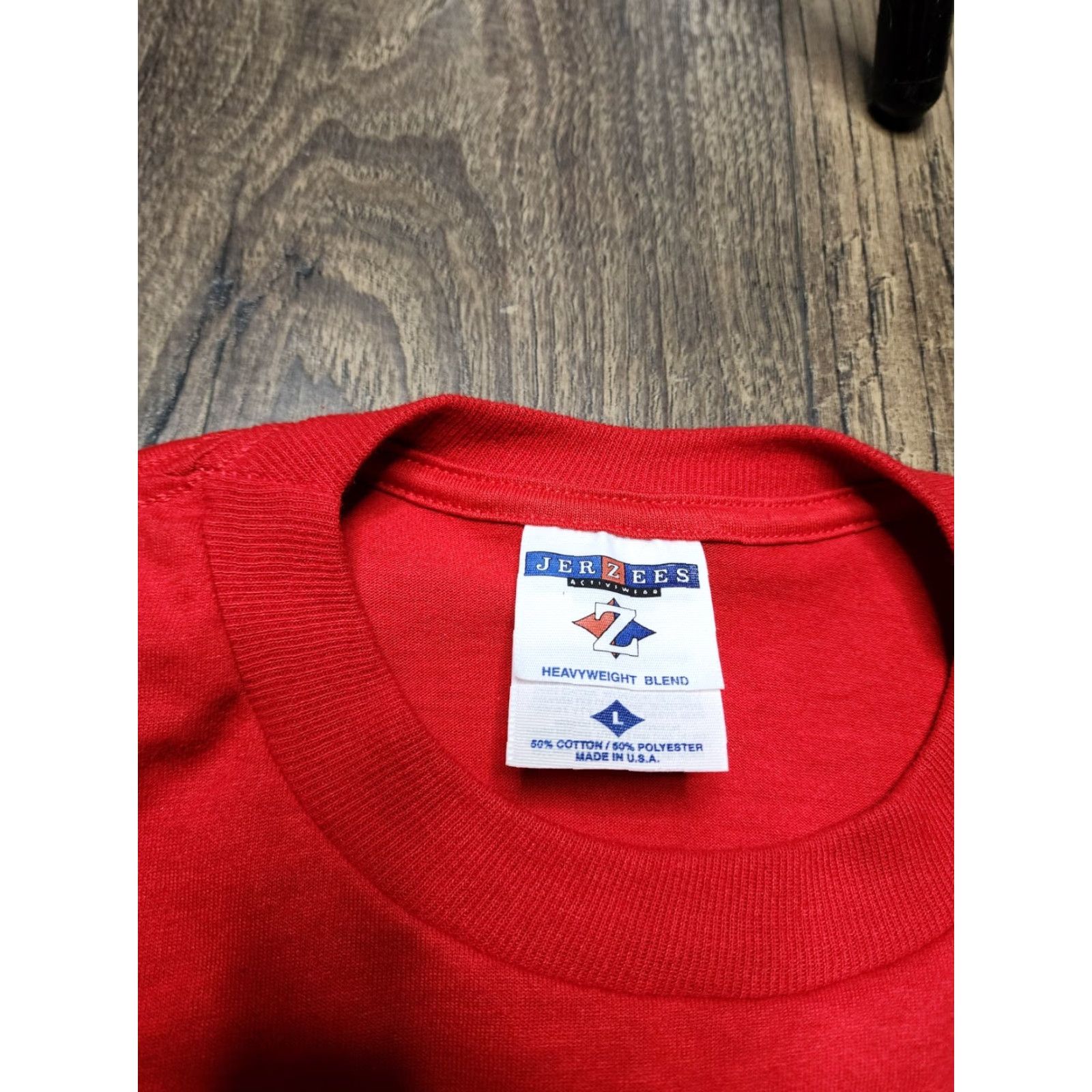 Jerzees VINTAGE Jerzees Christmas Tree Patchwork Puff Paint T-Shirt Adult Large Red Mens Size US L / EU 52-54 / 3 - 5 Thumbnail