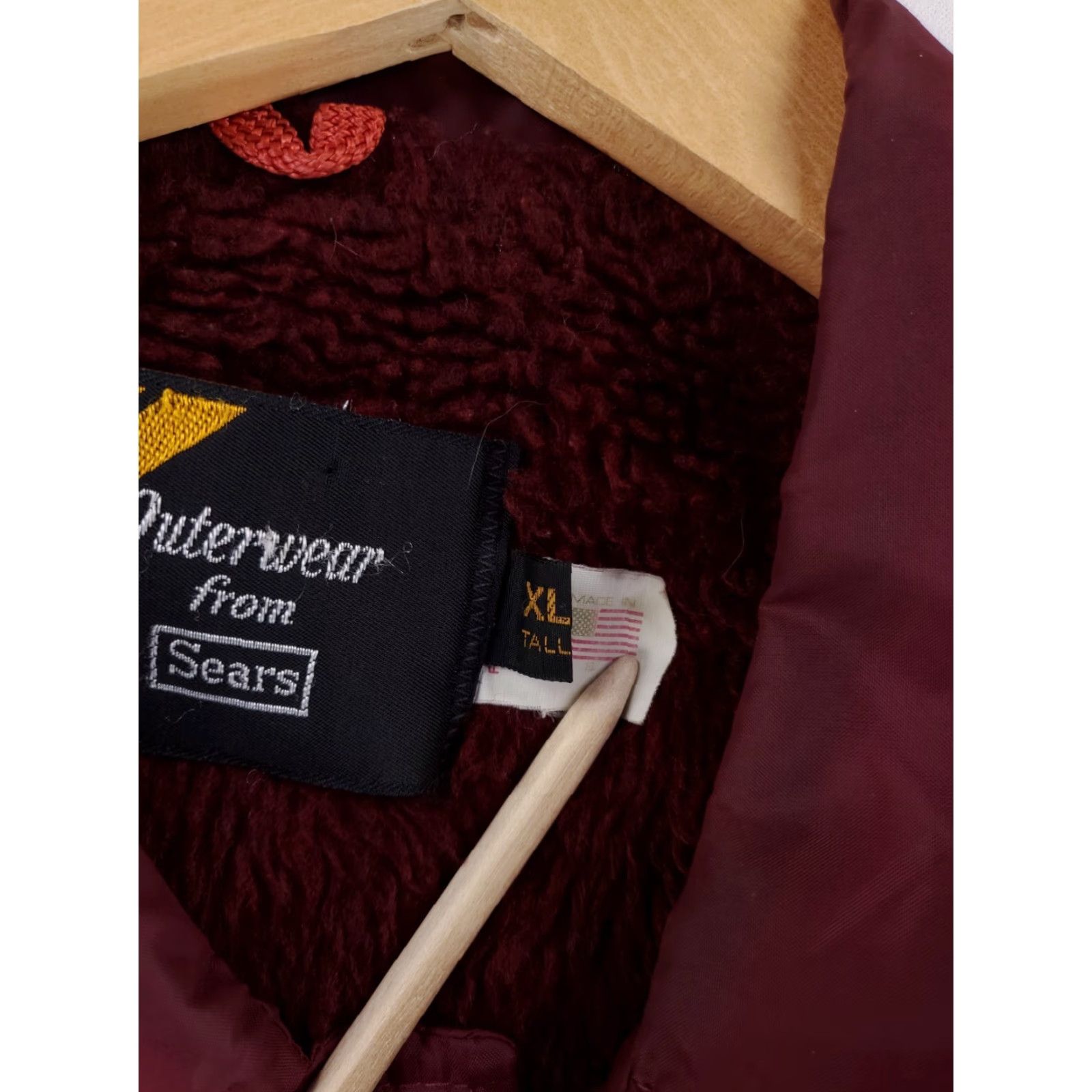 Sears VINTAGE Sears Outerwear 70s Satin Snap Jacket Sherpa Lined Maroon Red Mens XL Tall Windbreaker Jacket Size US XL / EU 56 / 4 - 2 Thumbnail