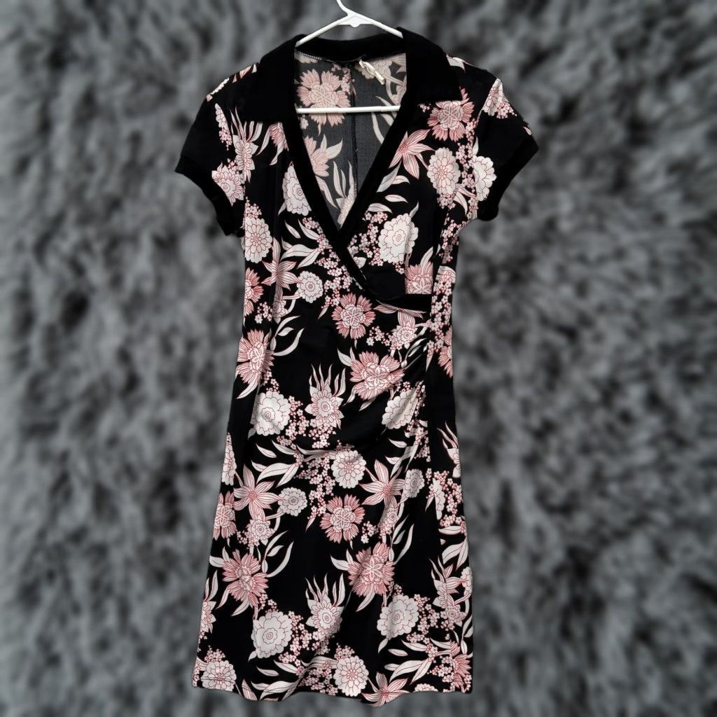 Vintage VINTAGE Rag Wrap Dress M Black Floral Knit Jersey Casual Womens Size M / US 6-8 / IT 42-44 - 1 Thumbnail