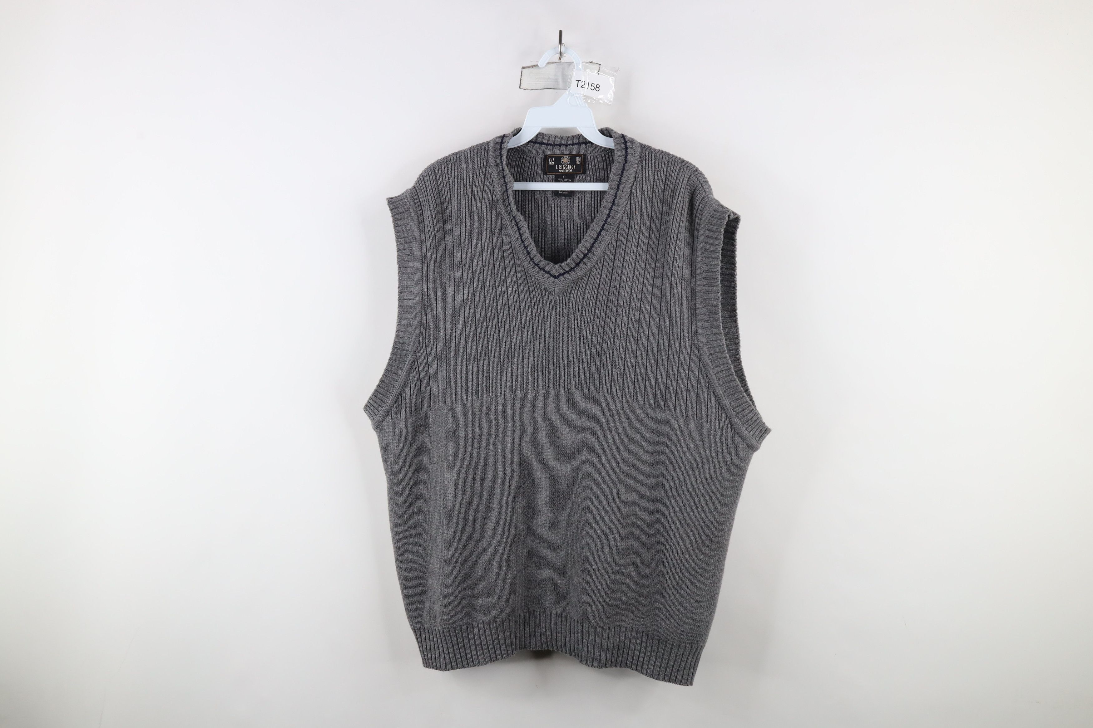 Vintage Vintage 90s Streetwear Cotton Ribbed Knit Sweater Vest Gray Size US XL / EU 56 / 4 - 1 Thumbnail