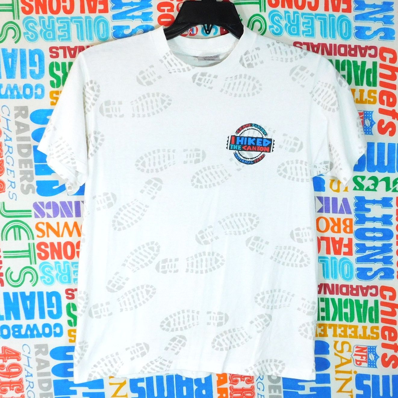 Hanes 90s I Hiked The Grand Canyon AOP T Shirt Size M Boot Prints Size US M / EU 48-50 / 2 - 1 Thumbnail