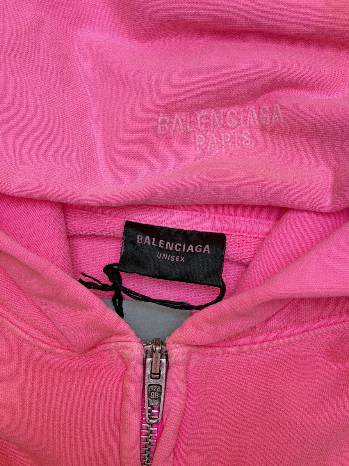 Balenciaga Balenciaga Paris Fluo Pink Worn Out Effect Zip Up Hoodie Size US XS / EU 42 / 0 - 7 Thumbnail