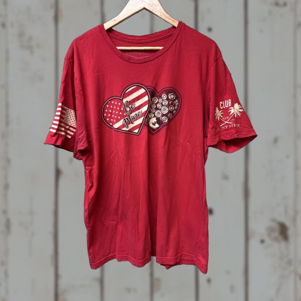 Vintage Grunt Style T-Shirt Distressed Be Mine Heart Amunition Tee 2XL Red Gun Rights Men Short Sleeve Crew Neck Cotton Shirt Size US XXL / EU 58 / 5 - 1 Thumbnail