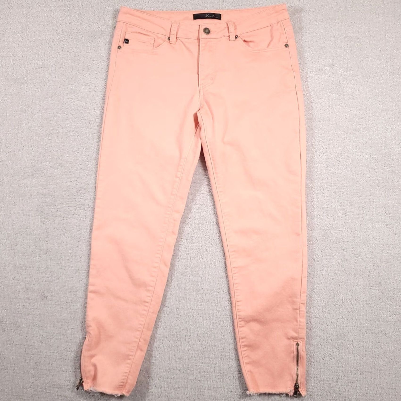 Vintage KanCan Raw Hem Skinny Crop Stretch Jeans Women's 9 Peach Pink Zip Ankle Jeans Womens 9 Pink Size 30" / US 8 / IT 44 - 2 Thumbnail