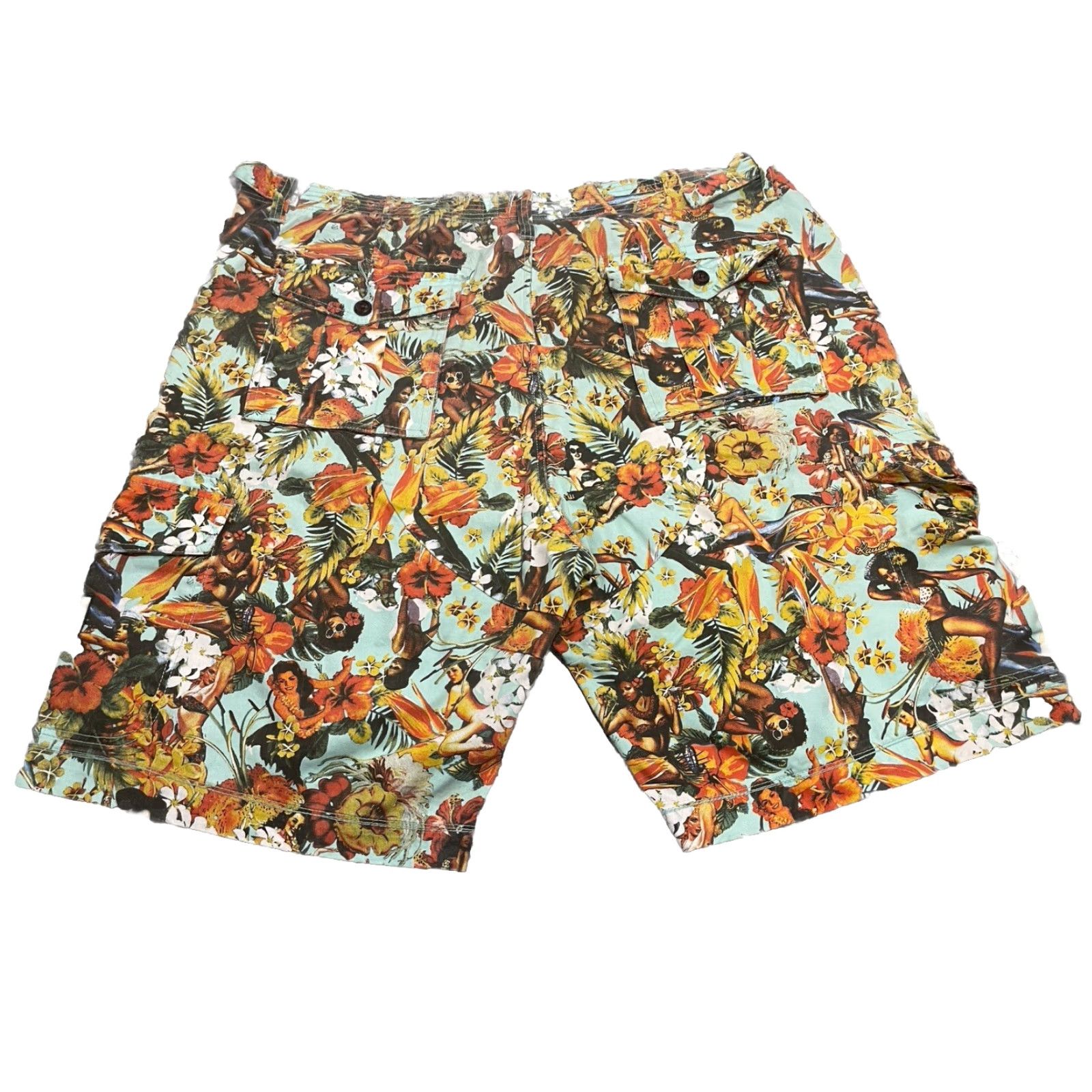 Vintage AKOO & Co. Tropical Print Pinup Girls Cargo Shorts Size 44 Size US 44 / EU 60 - 6 Thumbnail
