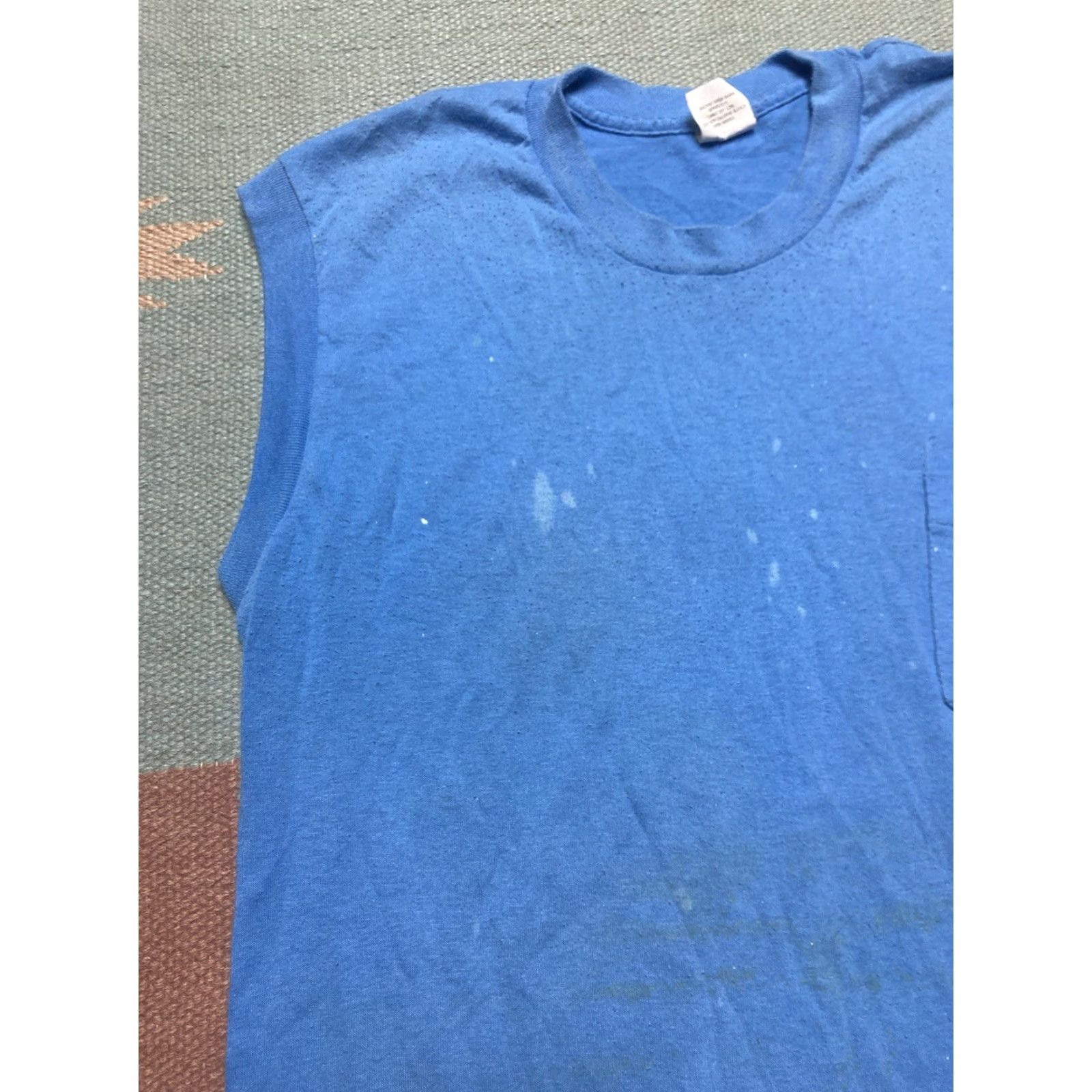 Vintage VINTAGE 80s Sleeveless Pocket T Shirt Blue Large Men Size US L / EU 52-54 / 3 - 4 Thumbnail