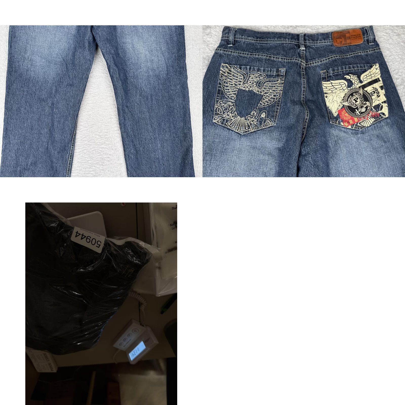 Phat Farm Phat Farm Jeans Mens 36x33 Blue Denim Eagle Graphic Back Pocket Streetwear Jeans Size US 36 / EU 52 - 10 Thumbnail